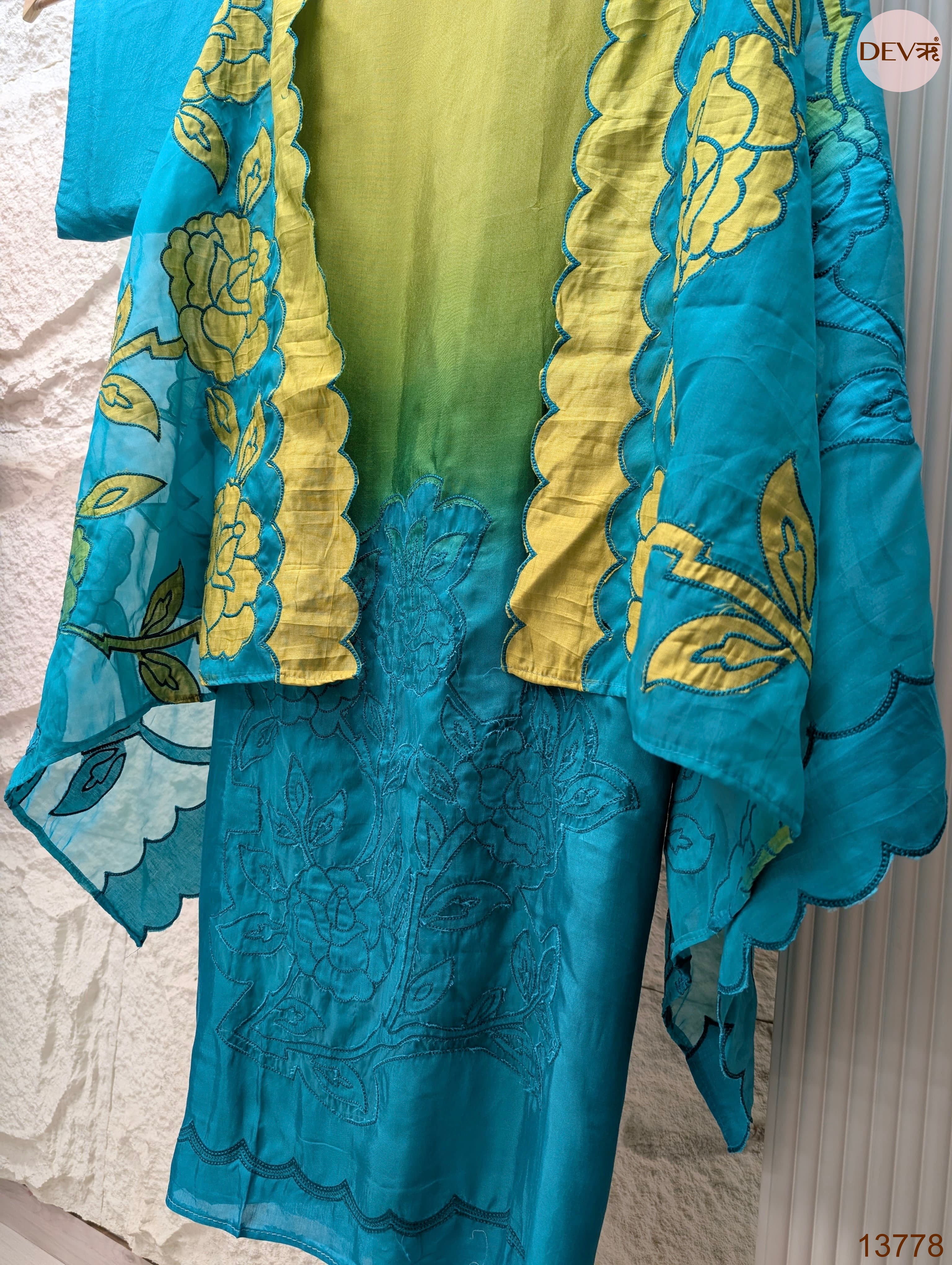 Olive Muslin Embroidered Unstitched 3-Piece Suit (Devri – D.No 13778)