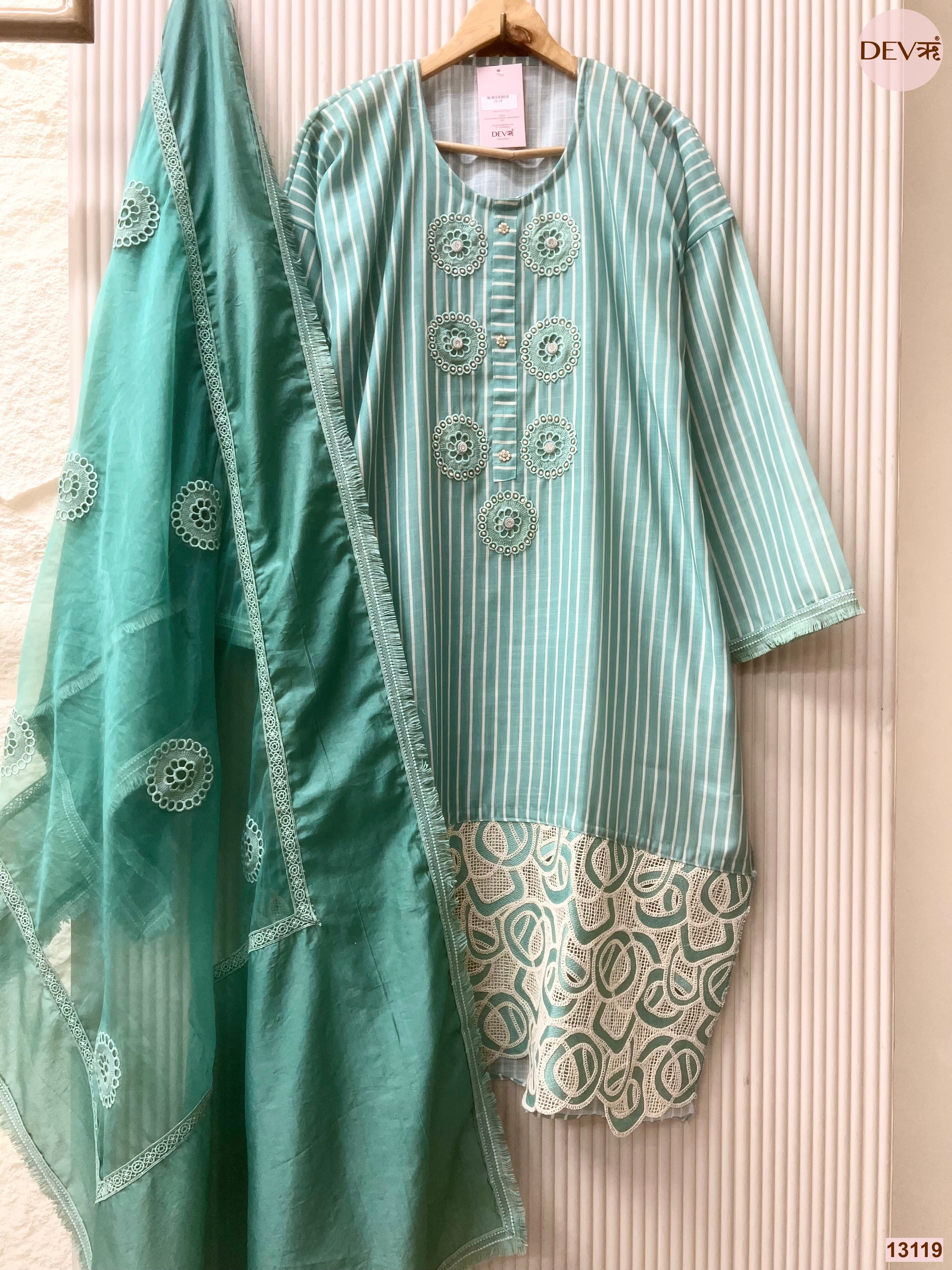 Aqua Linen Cotton Embroidered Unstitched 3-Piece Suit (Devri – D.No 13119)