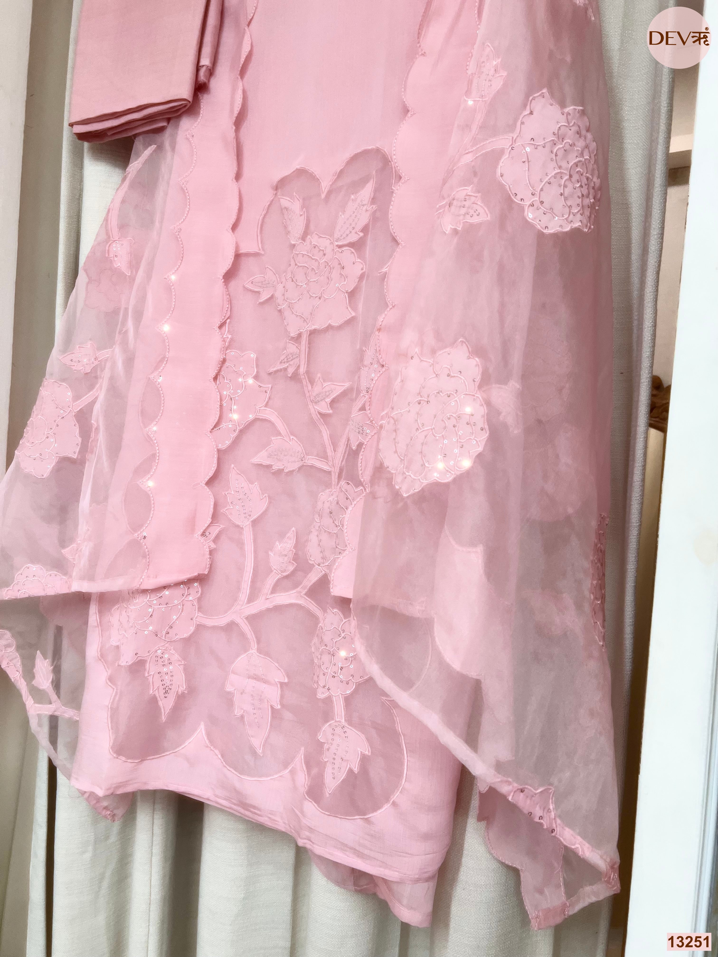 Pink Mul Chanderi Embroidered Unstitched 3-Piece Suit (Devri – D.No 13251)