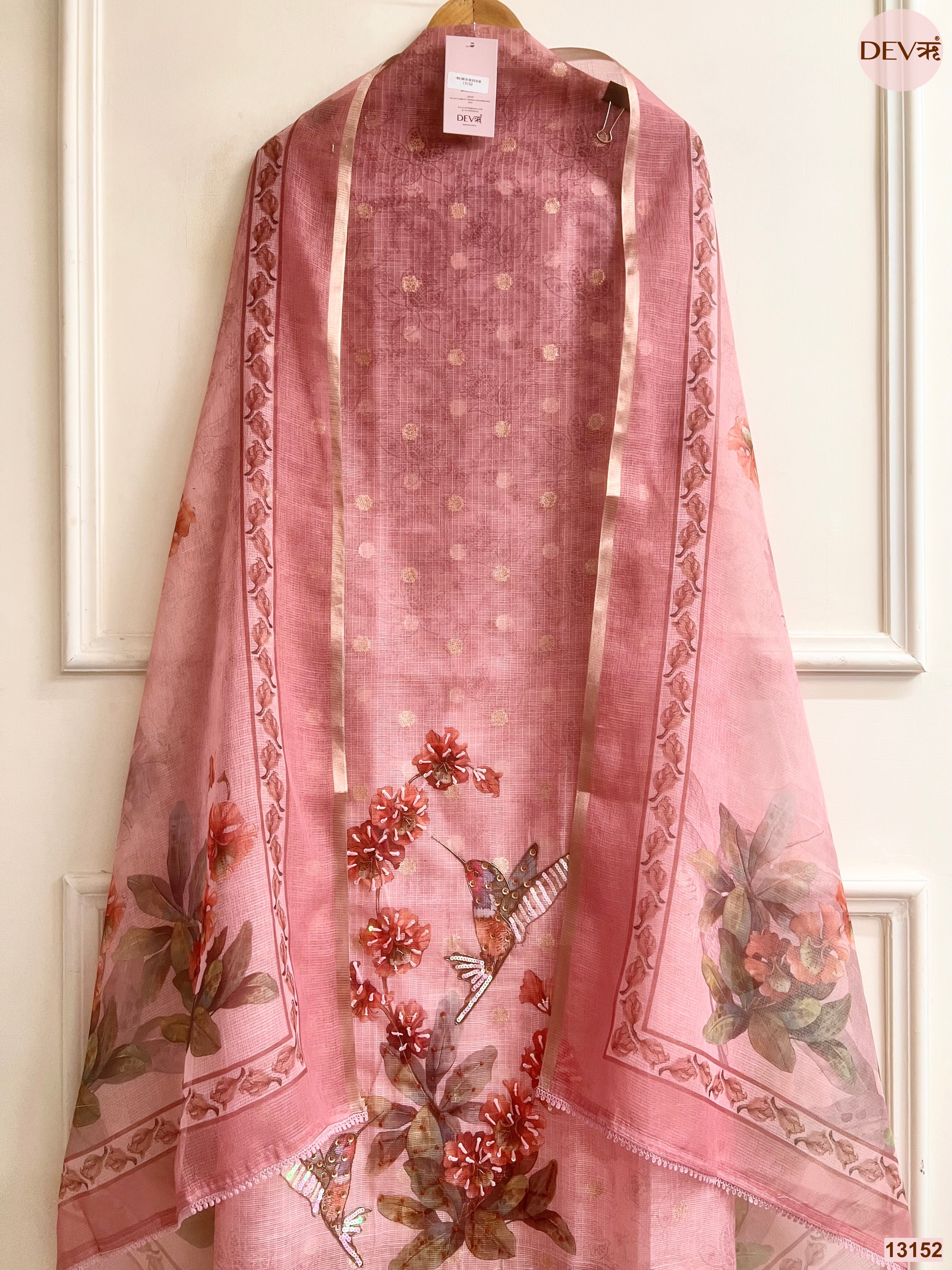 Pink Kota Printed Unstitched 3-Piece Suit (Devri – D.No 13152)