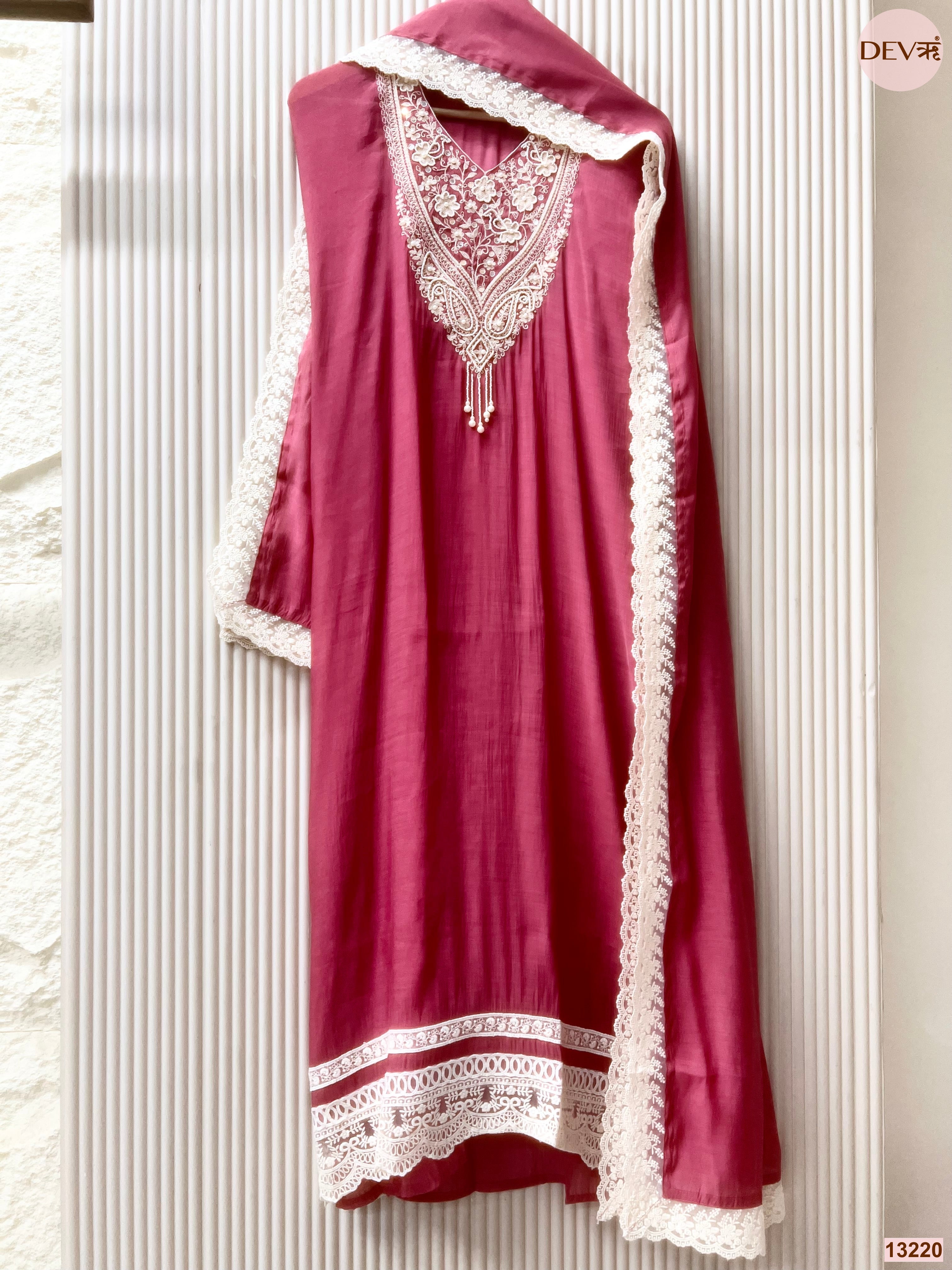 Wine Embroidered Unstitched 3-Piece Suit (Devri – D.No 13220)