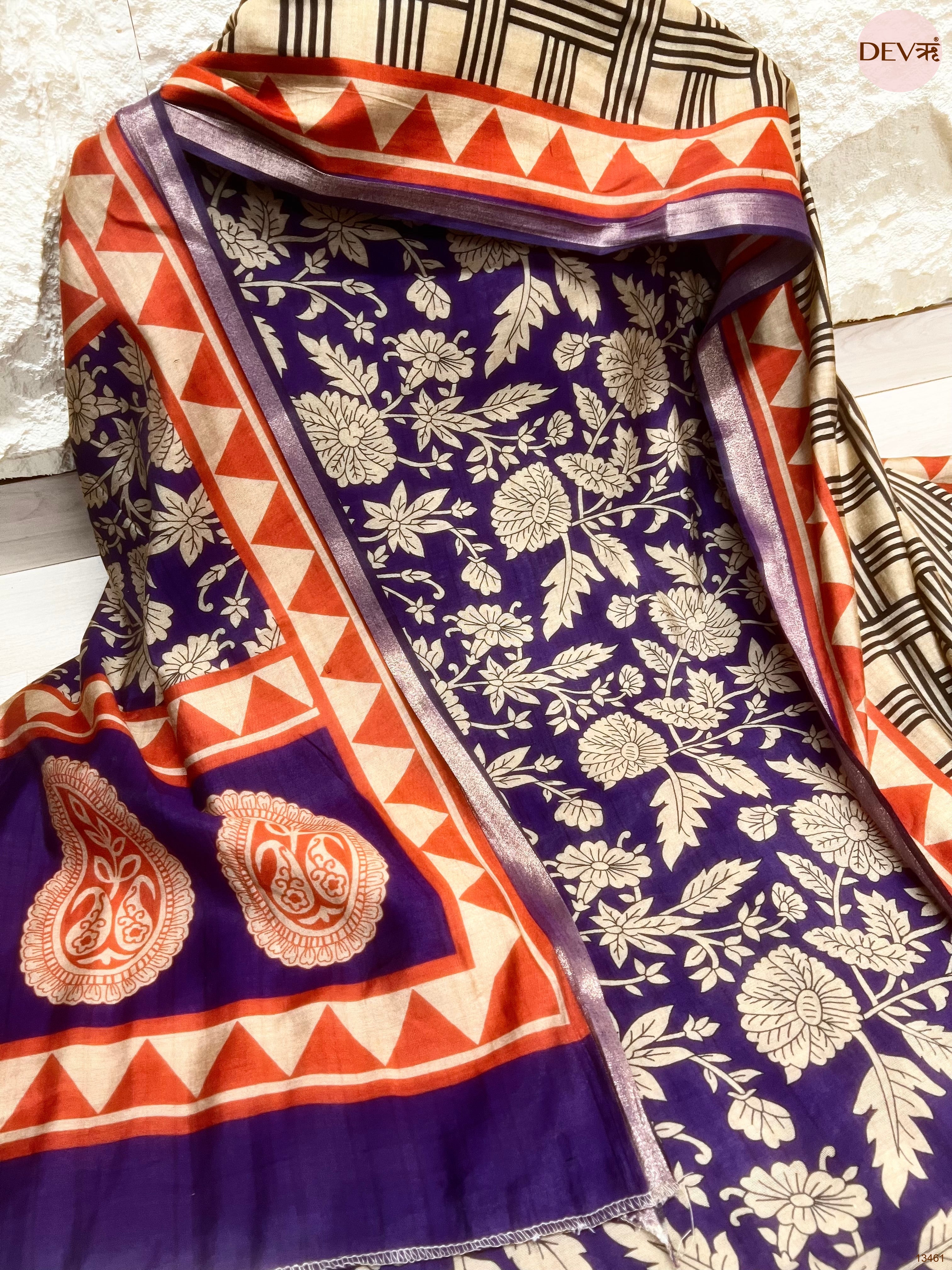 Purple Maheshwari Silk Printed Unstitched 3-Piece Suit (Devri – D.No 13461)