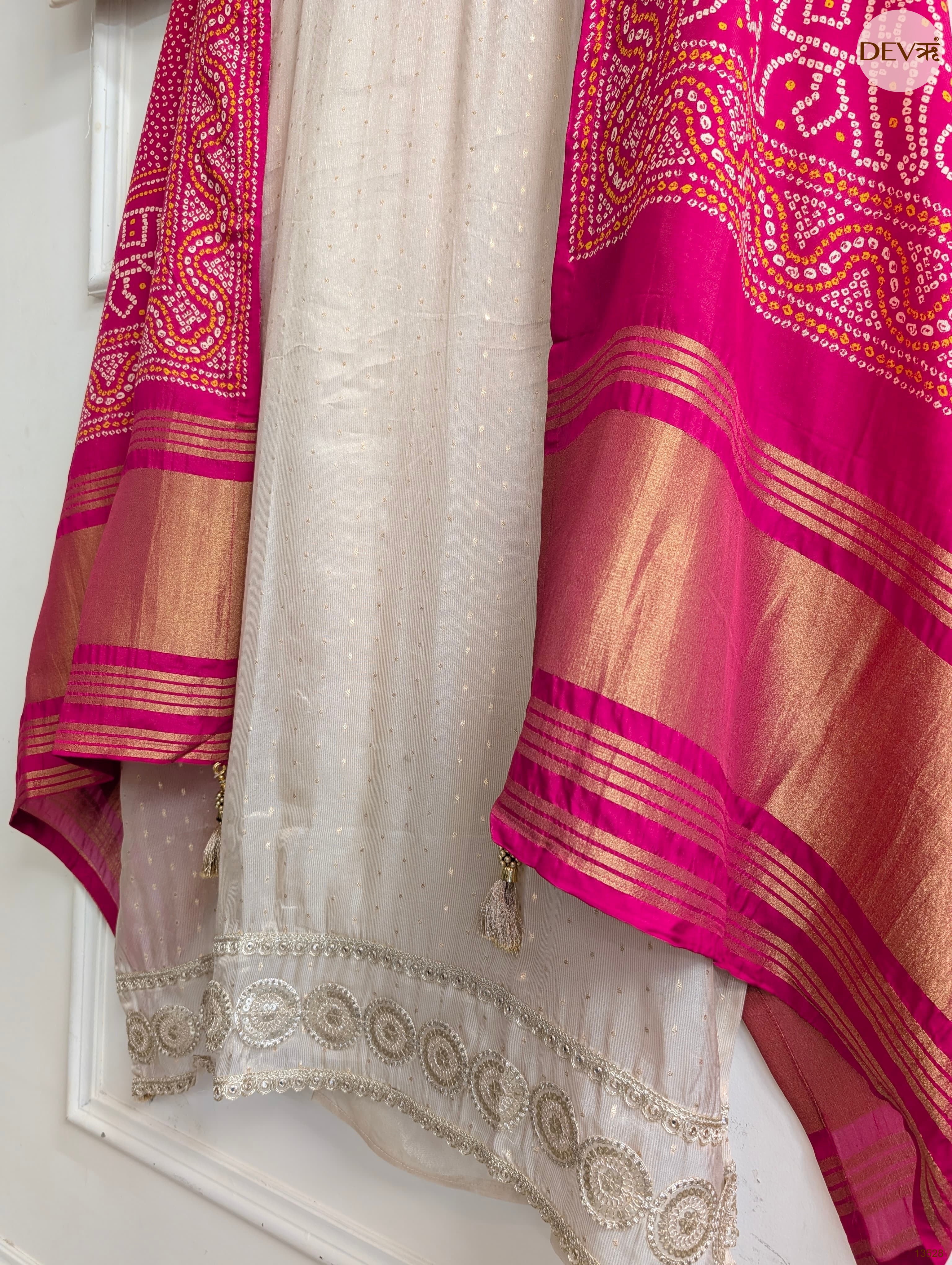 Cream Tissue Silk Embroidered Unstitched 3-Piece Suit (Devri – D.No 13528)