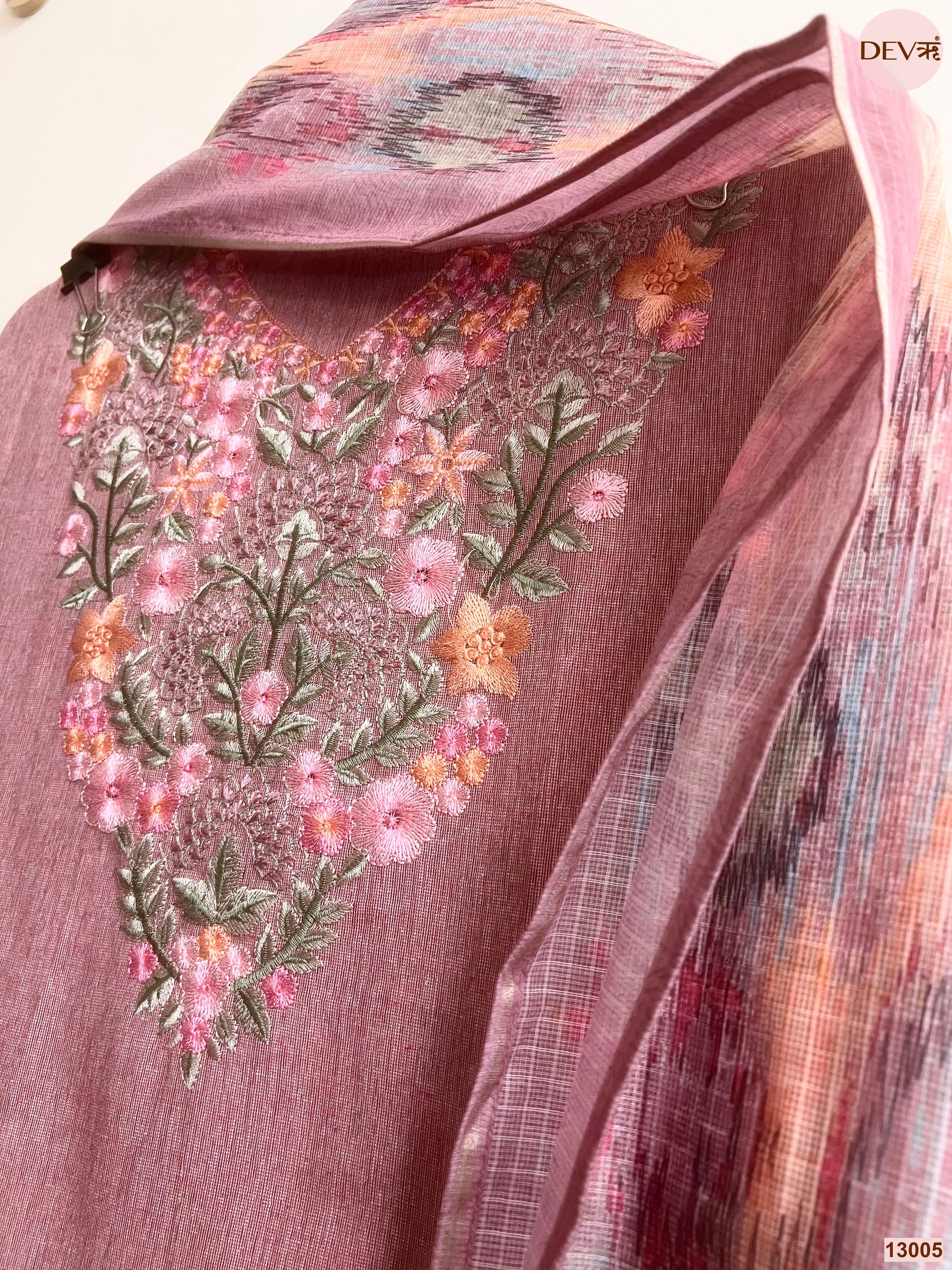 Mauve Cotton Handloom Embroidered Unstitched 3-Piece Suit (Devri – D.No 13005)
