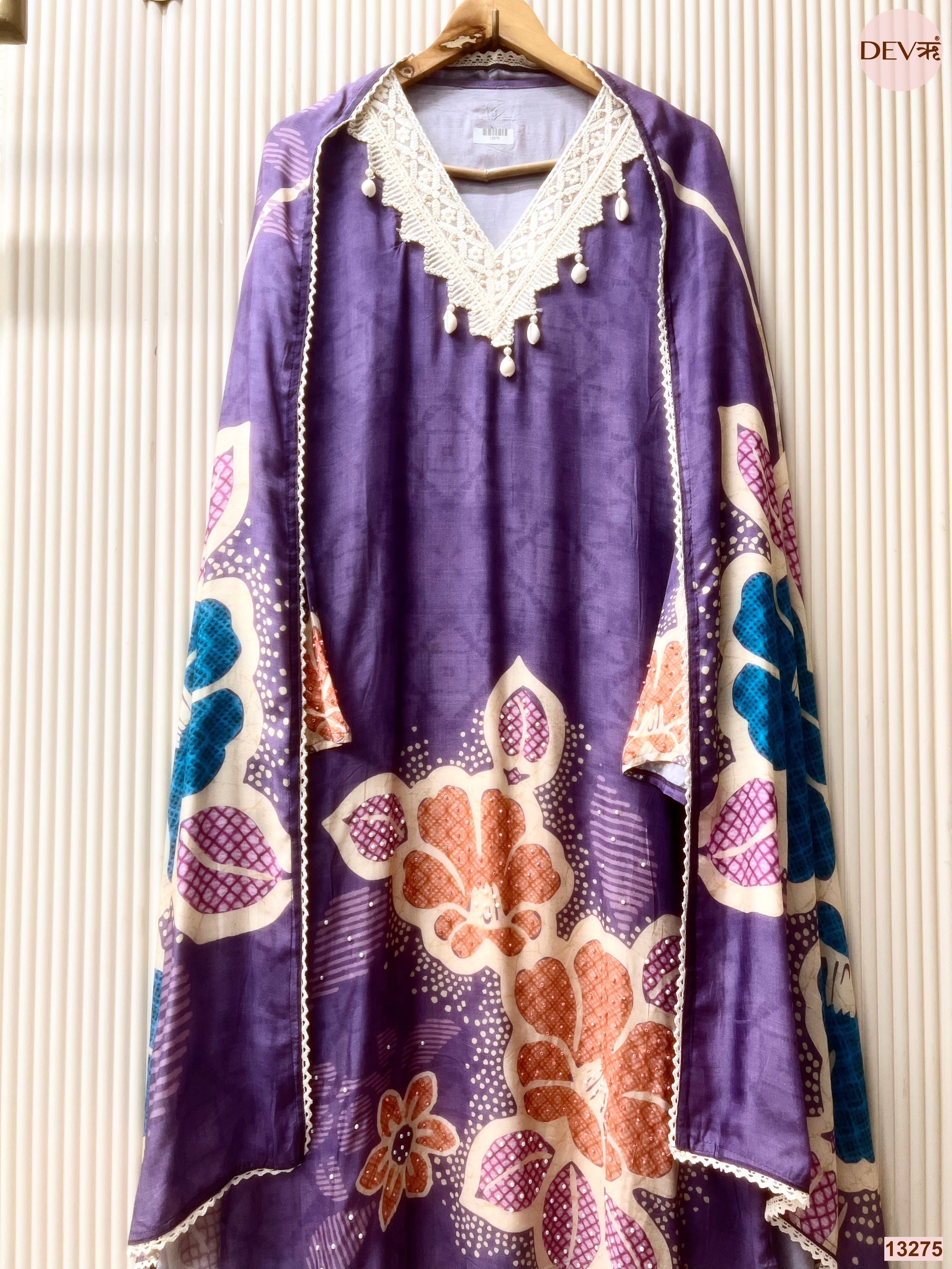 Purple Muslin Printed Unstitched 3-Piece Suit (Devri – D.No 13275)