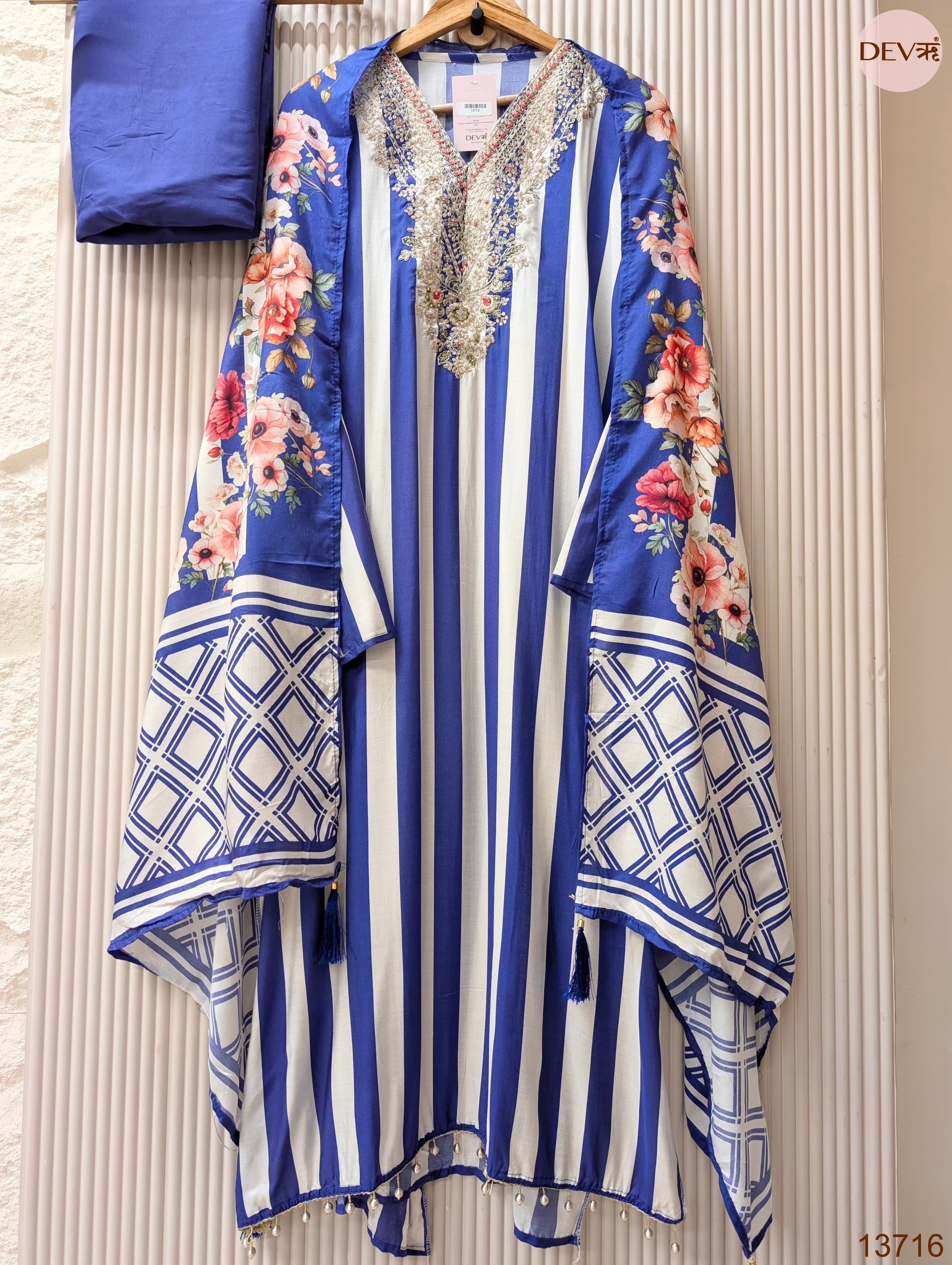 Blue Organza Silk Printed Unstitched 3-Piece Suit (Devri – D.No 13716)