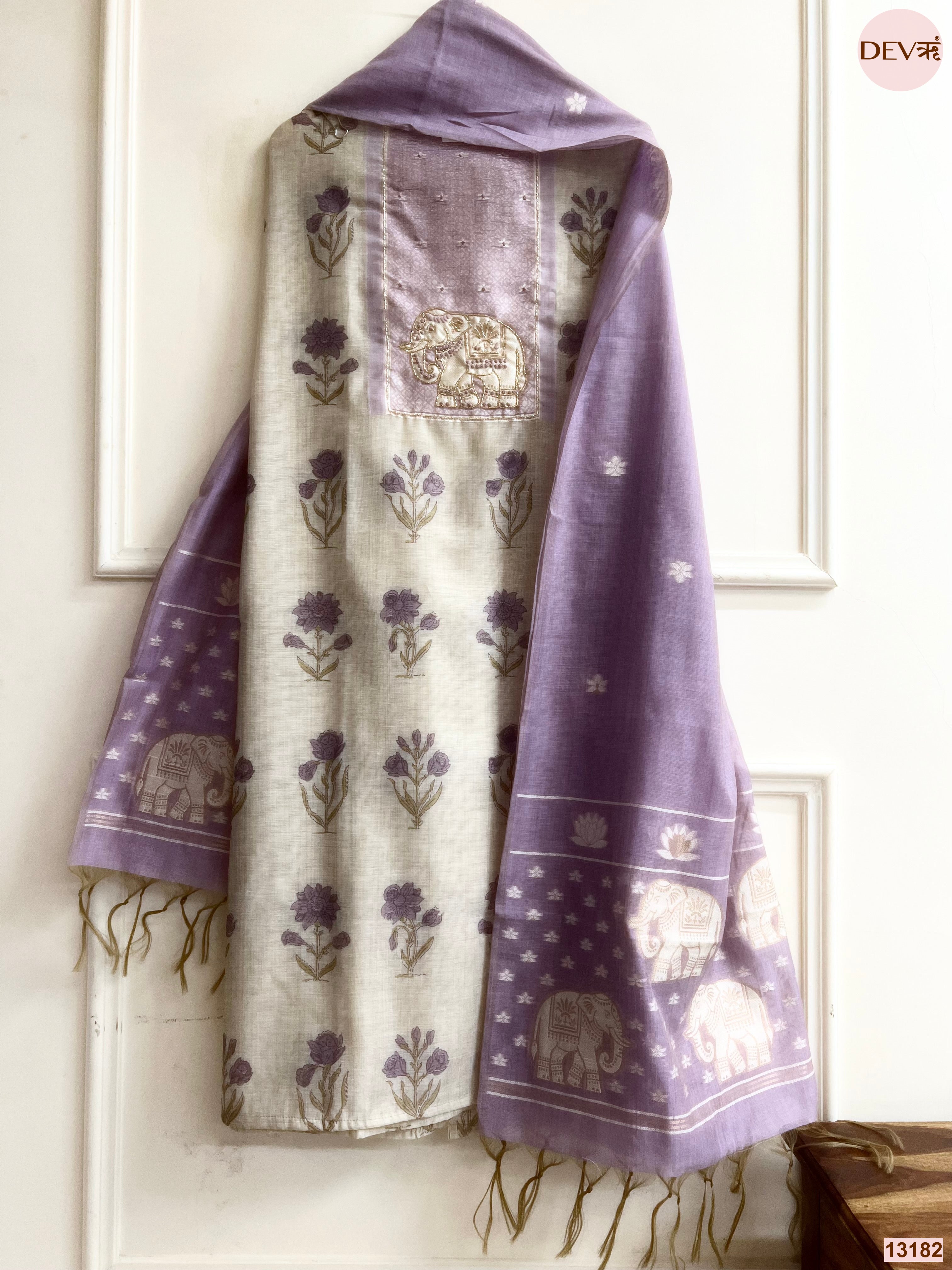 Lavender Mul Chanderi Printed Unstitched 3-Piece Suit (Devri – D.No 13182)