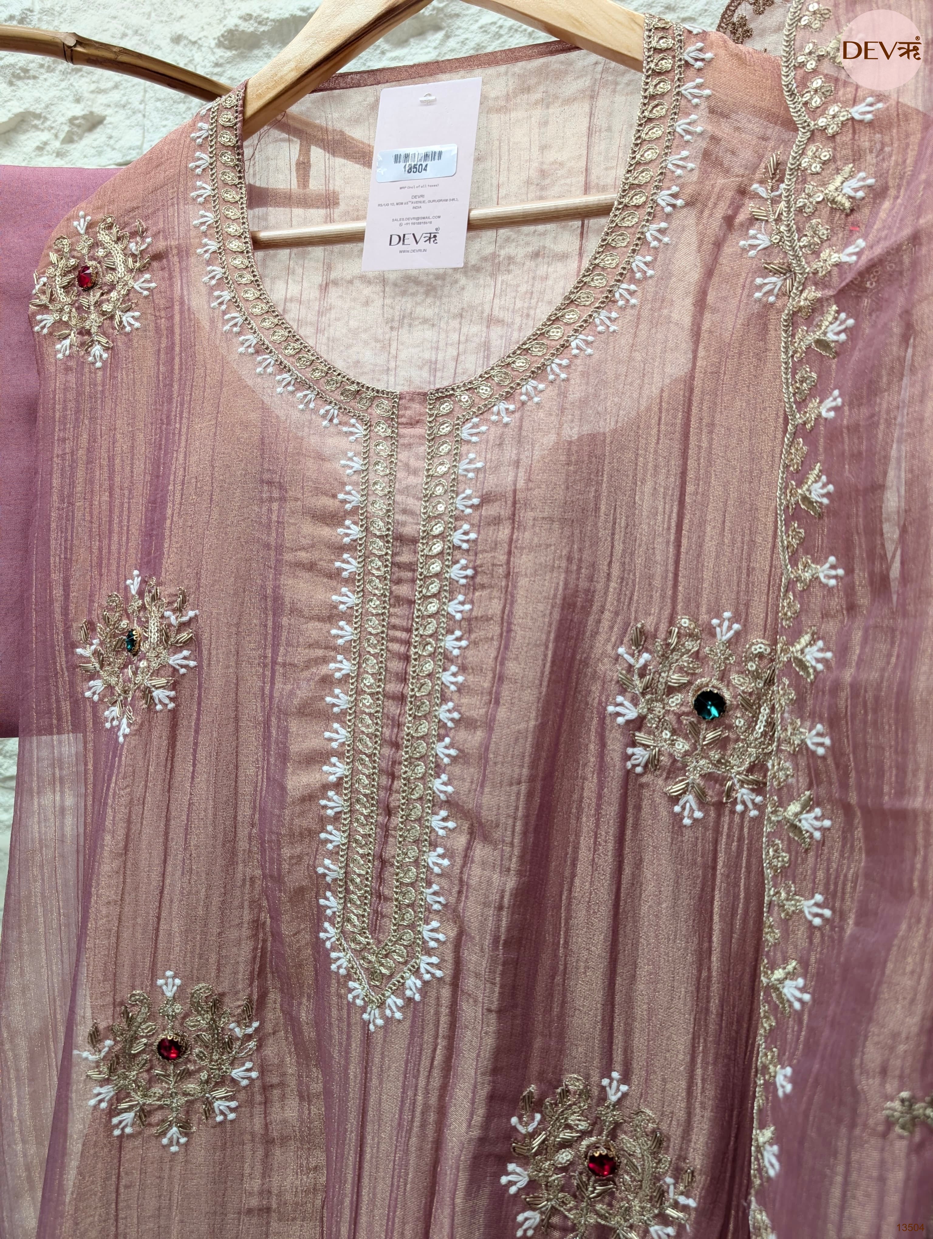 Pink Tissue Crush Silk Embroidered Unstitched 3-Piece Suit (Devri – D.No 13504)