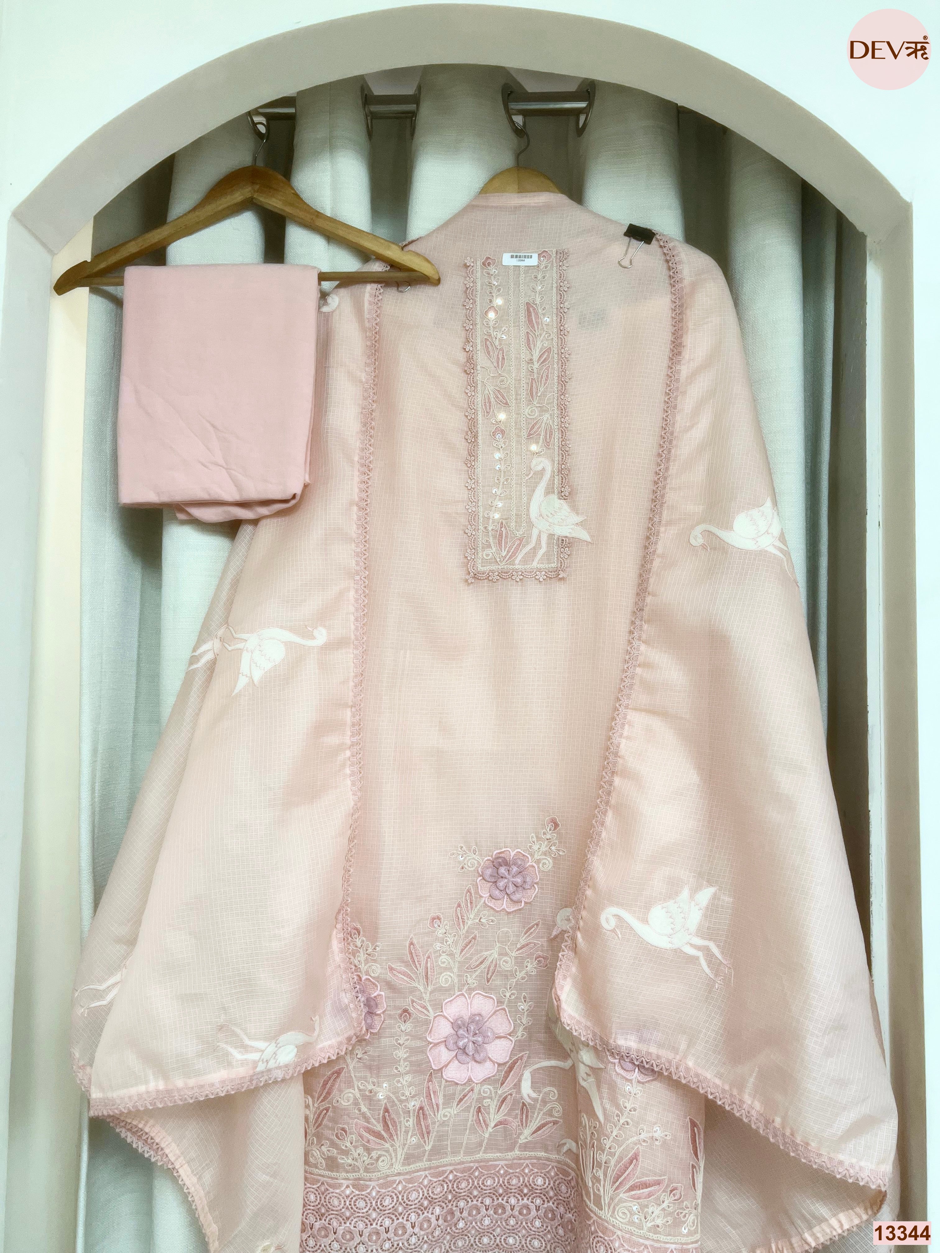 Pink Kota Embroidered Unstitched 3-Piece Suit (Devri – D.No 13344)