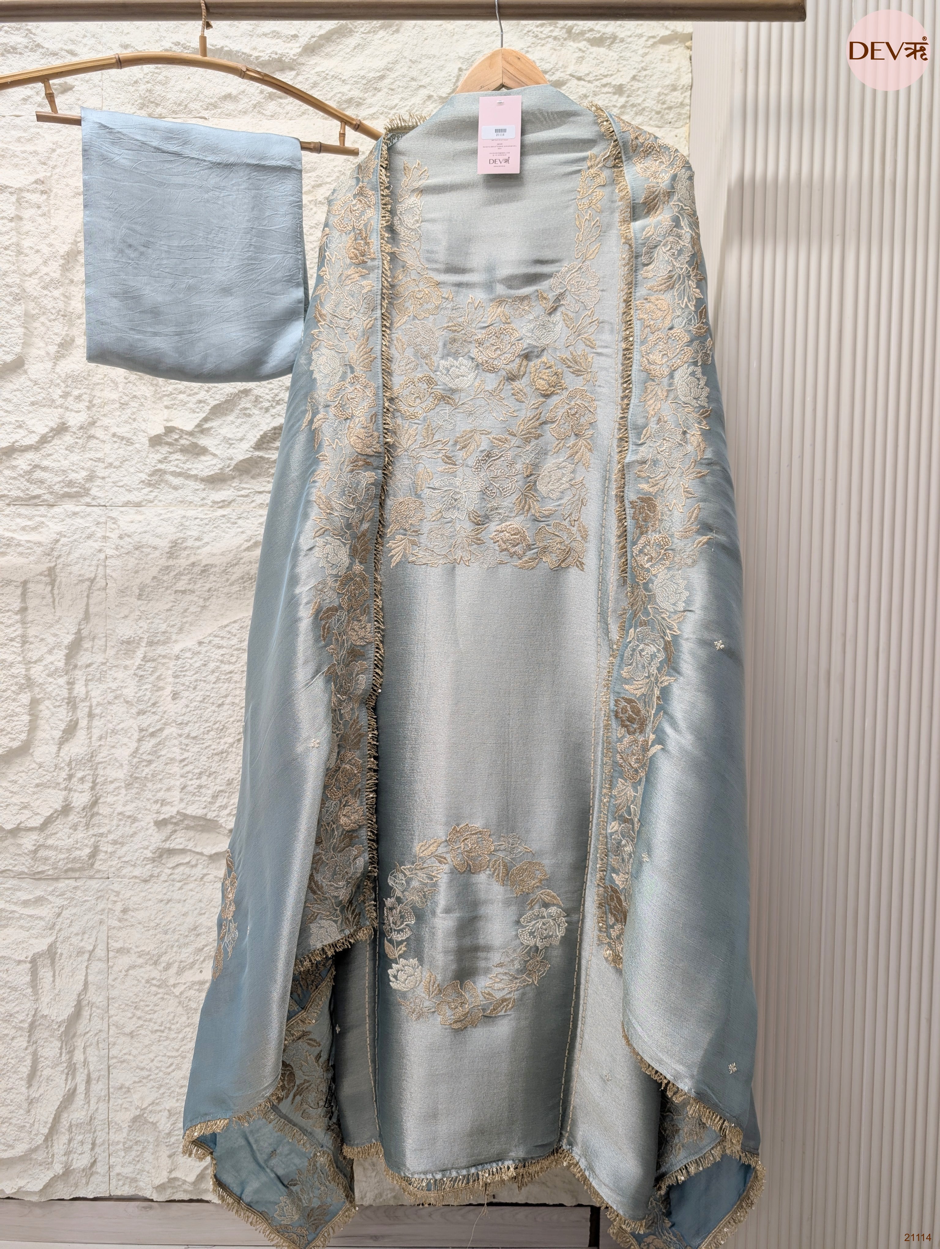 Blue Pure Giraffe Silk Embroidered Unstitched 3-Piece Suit (Devri – D.No 21114)