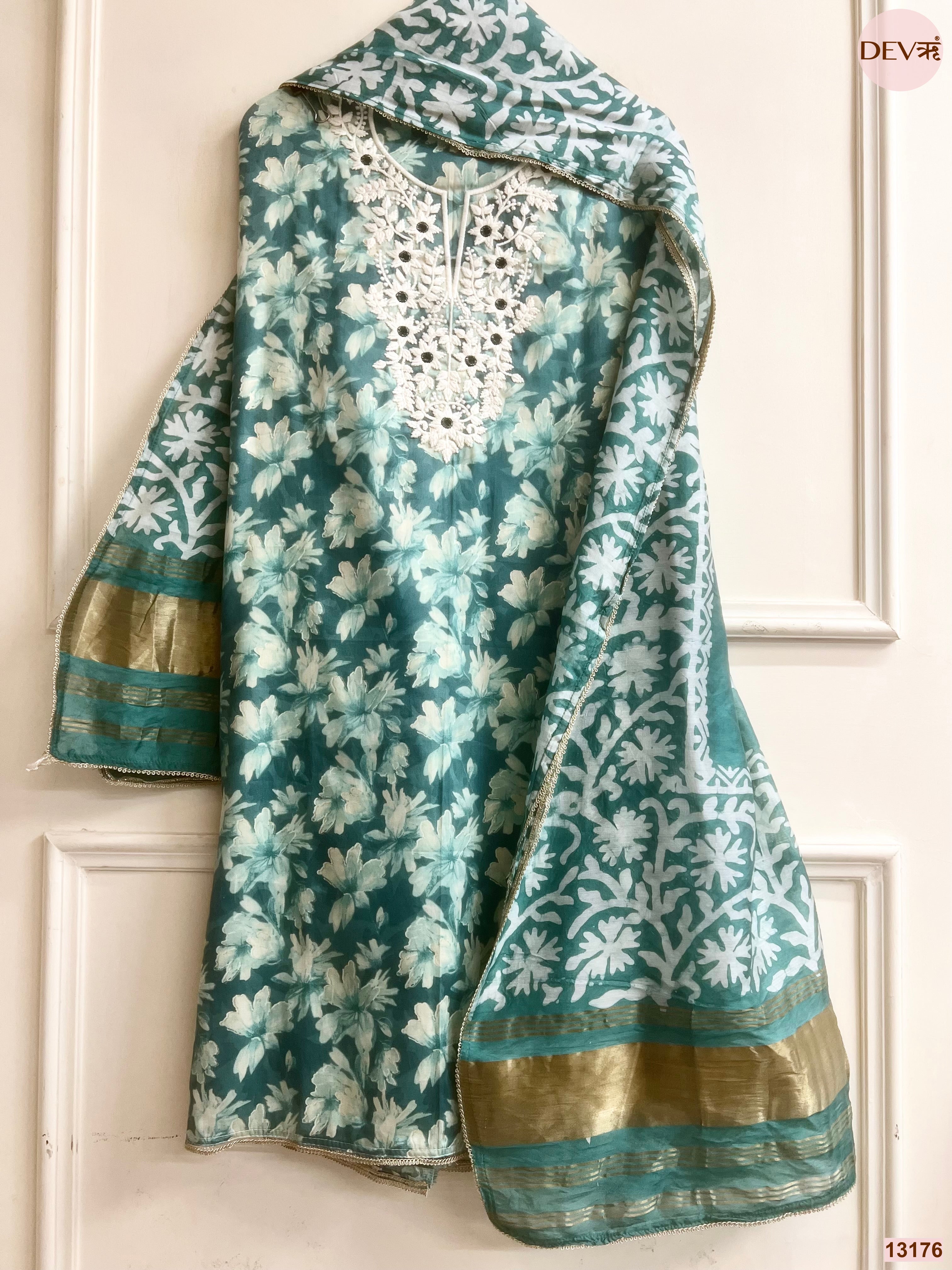Teal Jam Cotton Printed Unstitched 3-Piece Suit (Devri – D.No 13176)