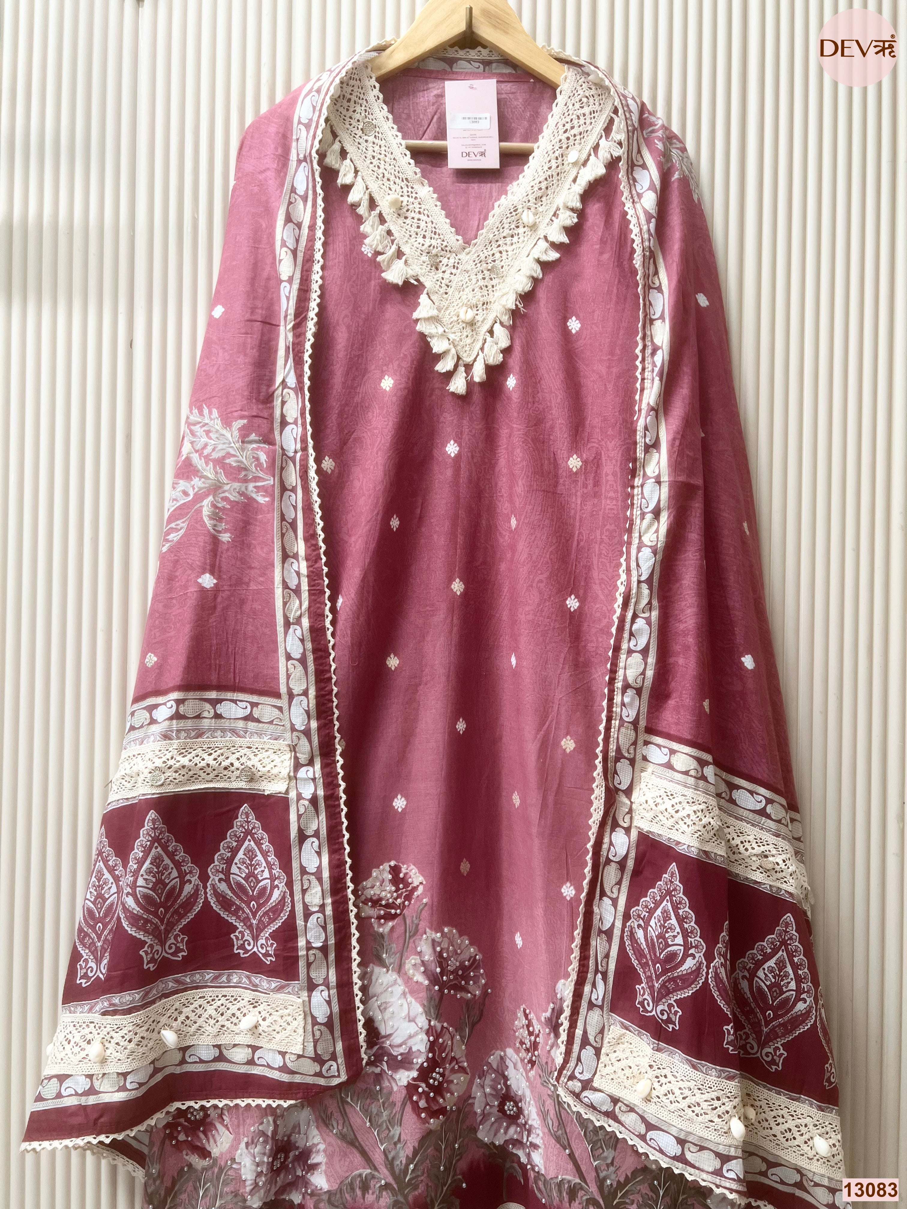 Pink Cotton Printed Unstitched 3-Piece Suit (Devri – D.No 13083)
