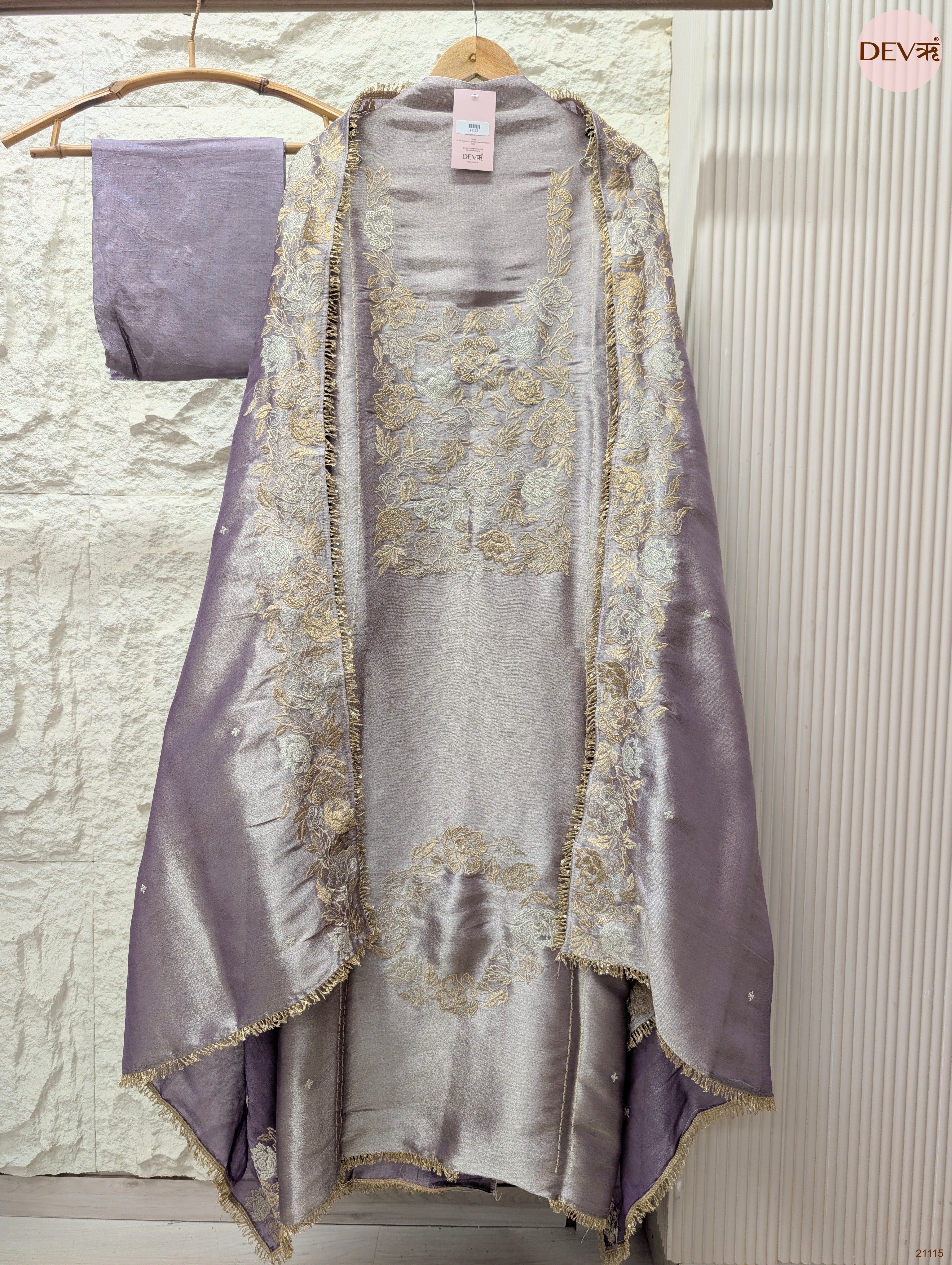Lavender Pure Giraffe Silk Embroidered Unstitched 3-Piece Suit (Devri – D.No 21116)