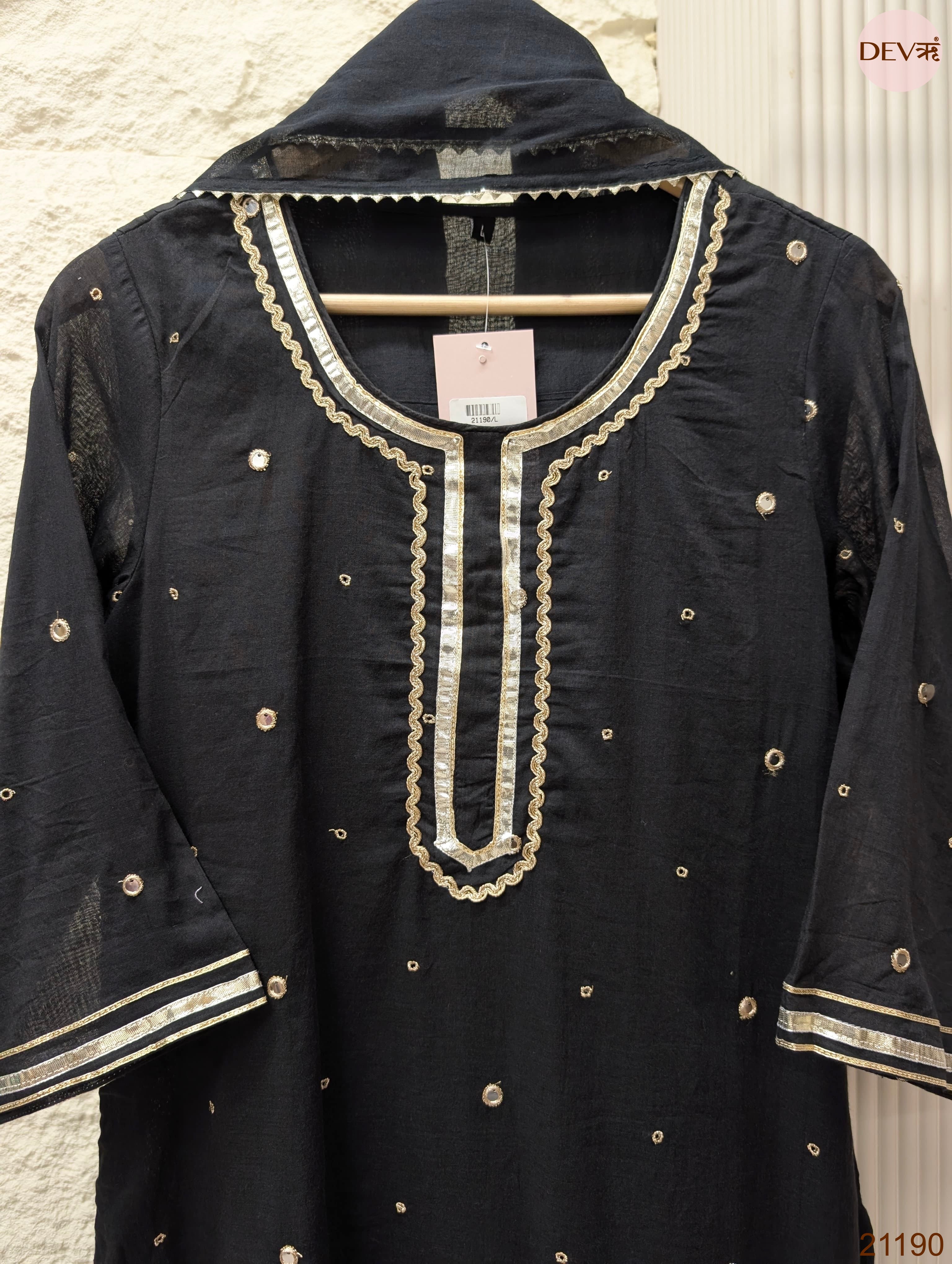Nayantara Pure mul cotton Embroidered Black 3-Piece Set (Devri – D.No 21190)