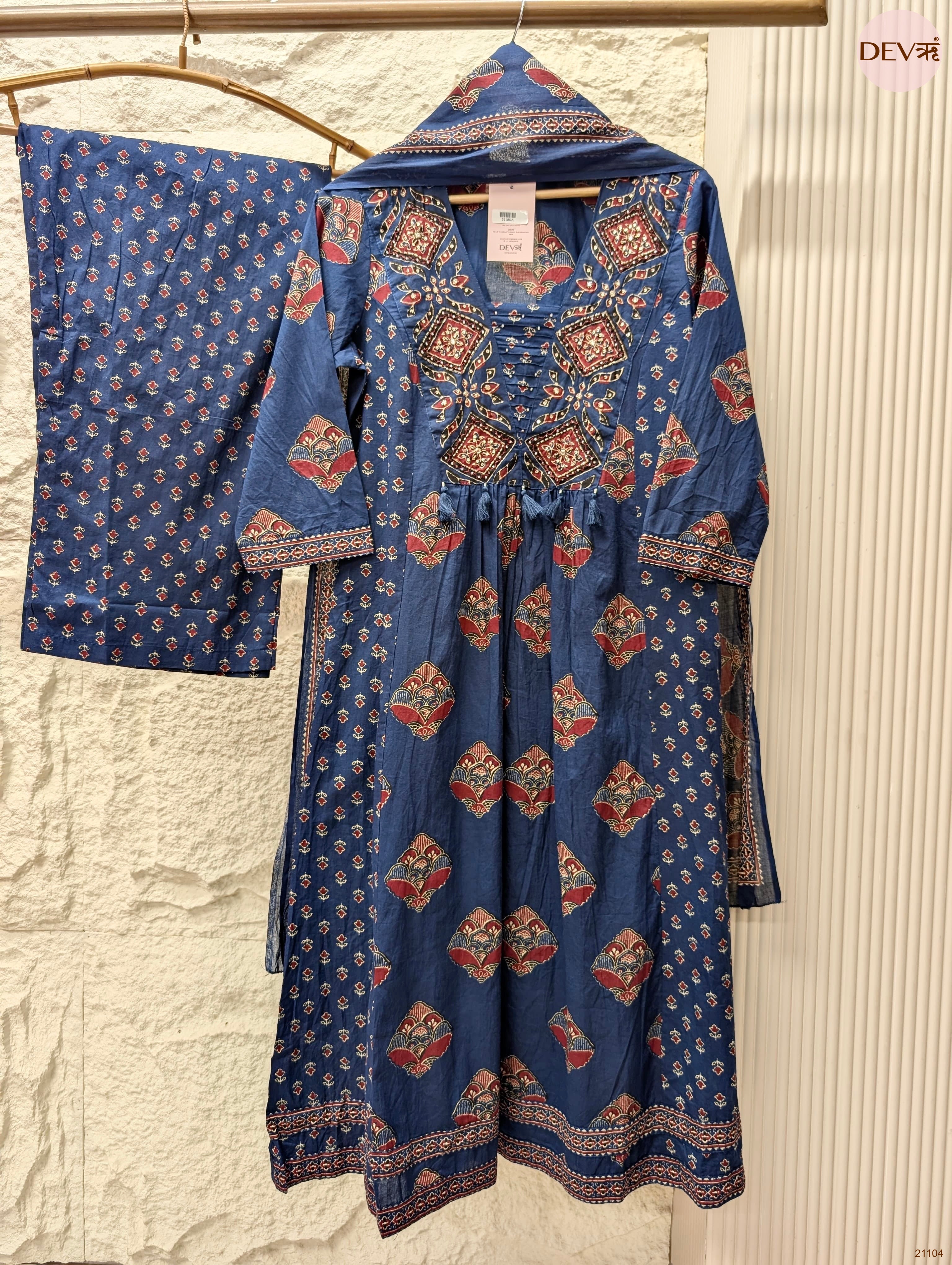 Zarisha Pure Cotton Printed Blue 3-Piece Set (Devri – D.No 21104)