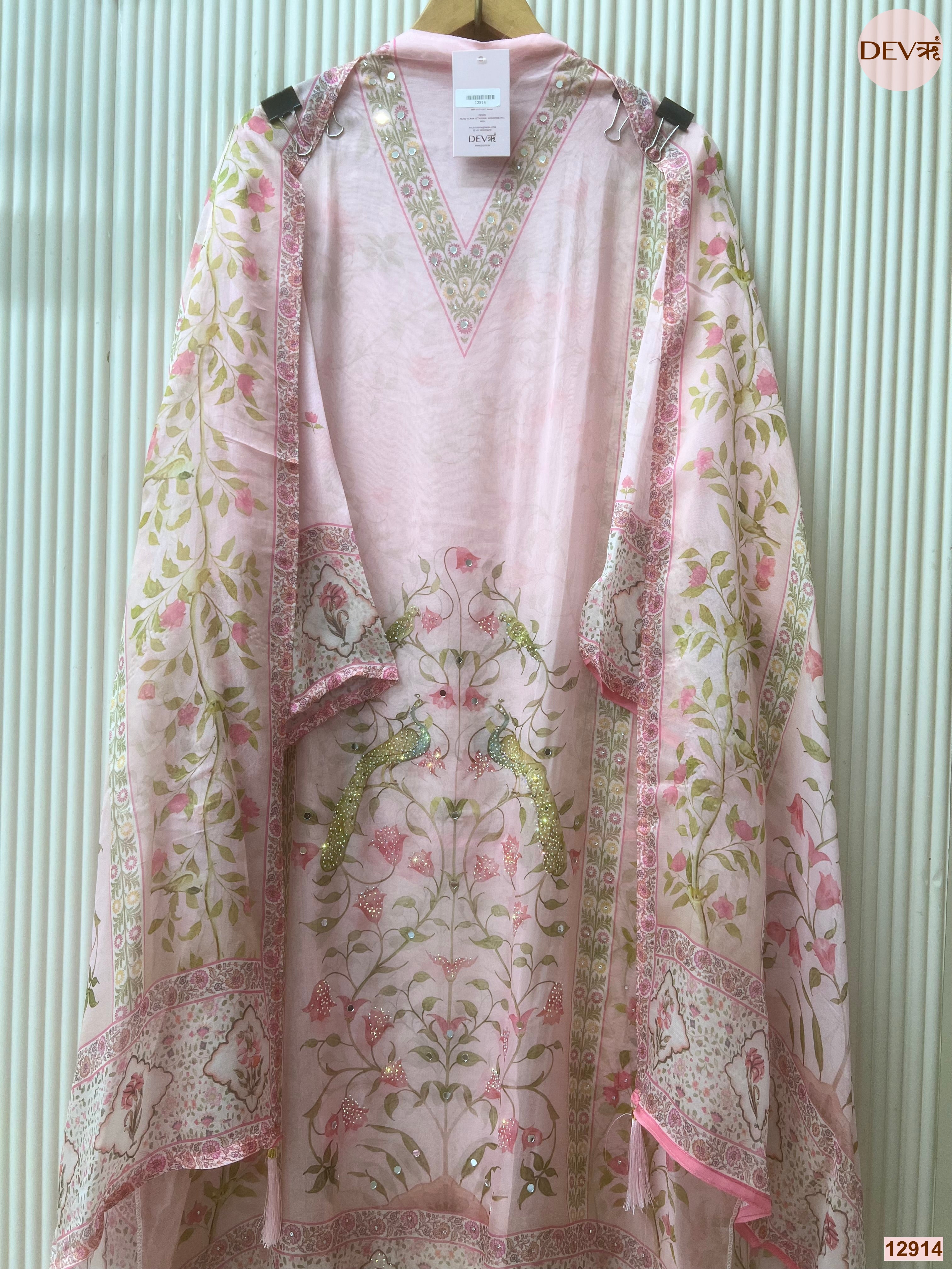 Pink Organza Printed Unstitched 3-Piece Suit (Devri – D.No 12914)
