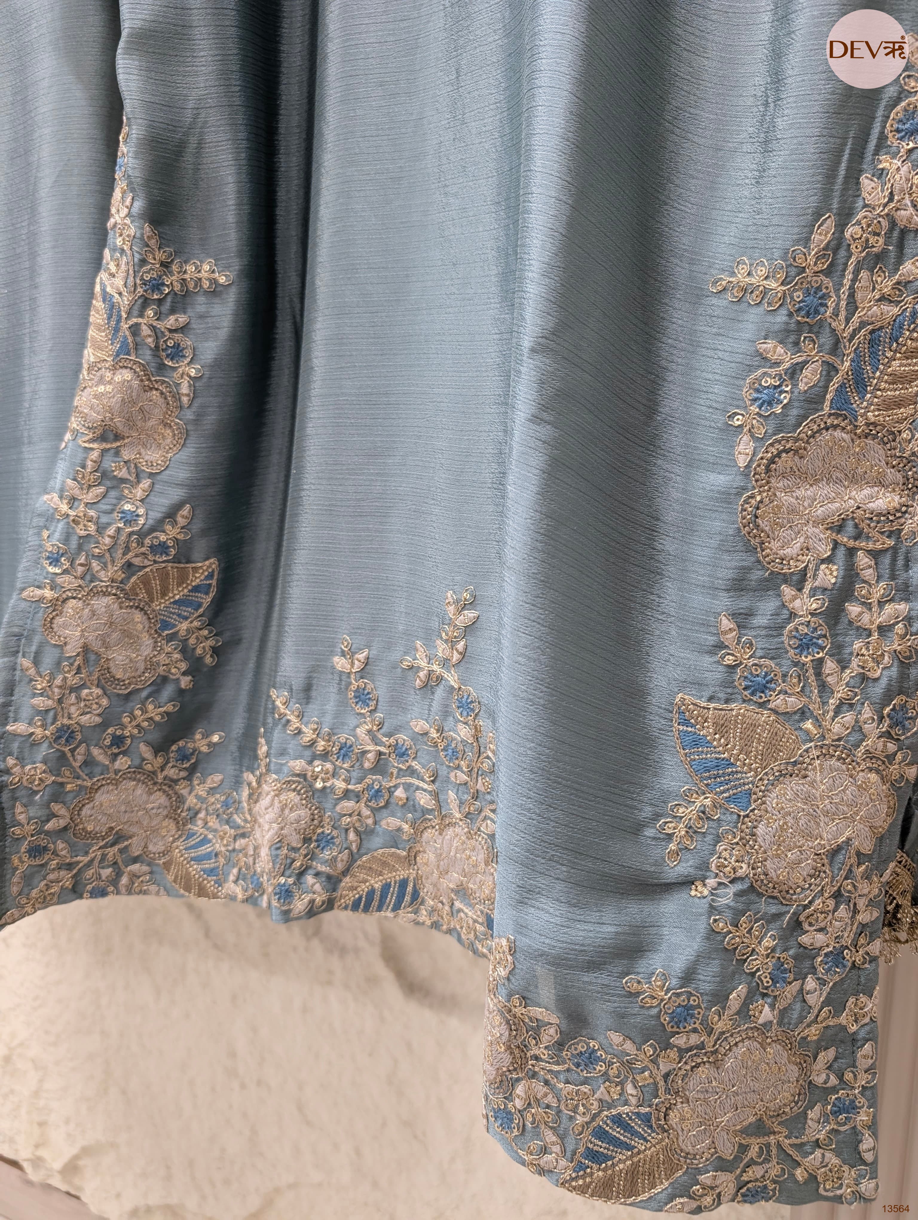 Gulnaar Chinon Embroidered Dusty Blue 3-Piece Set (Devri – D.No 13564)