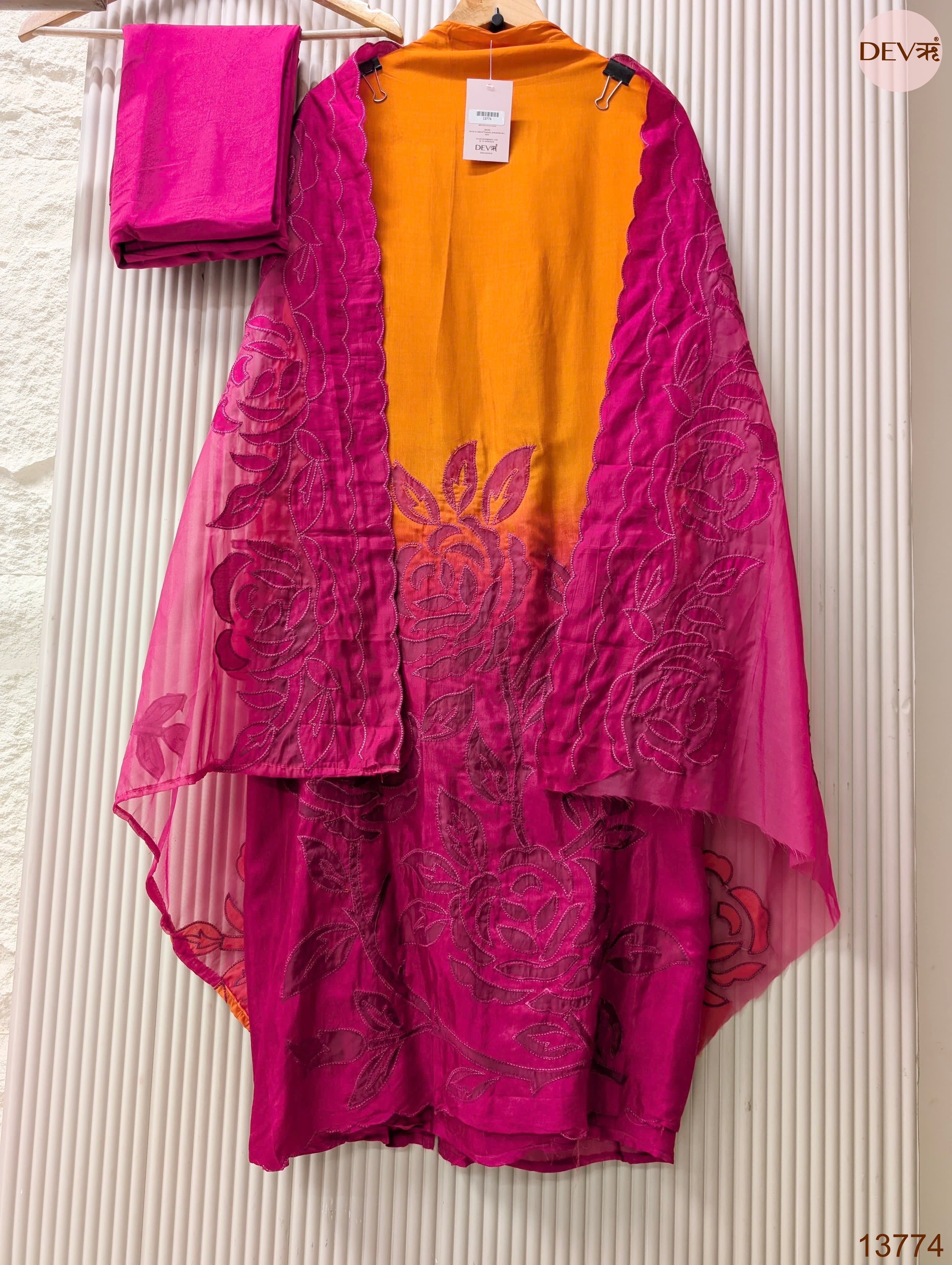Orange Muslin Embroidered Unstitched 3-Piece Suit (Devri – D.No 13774)
