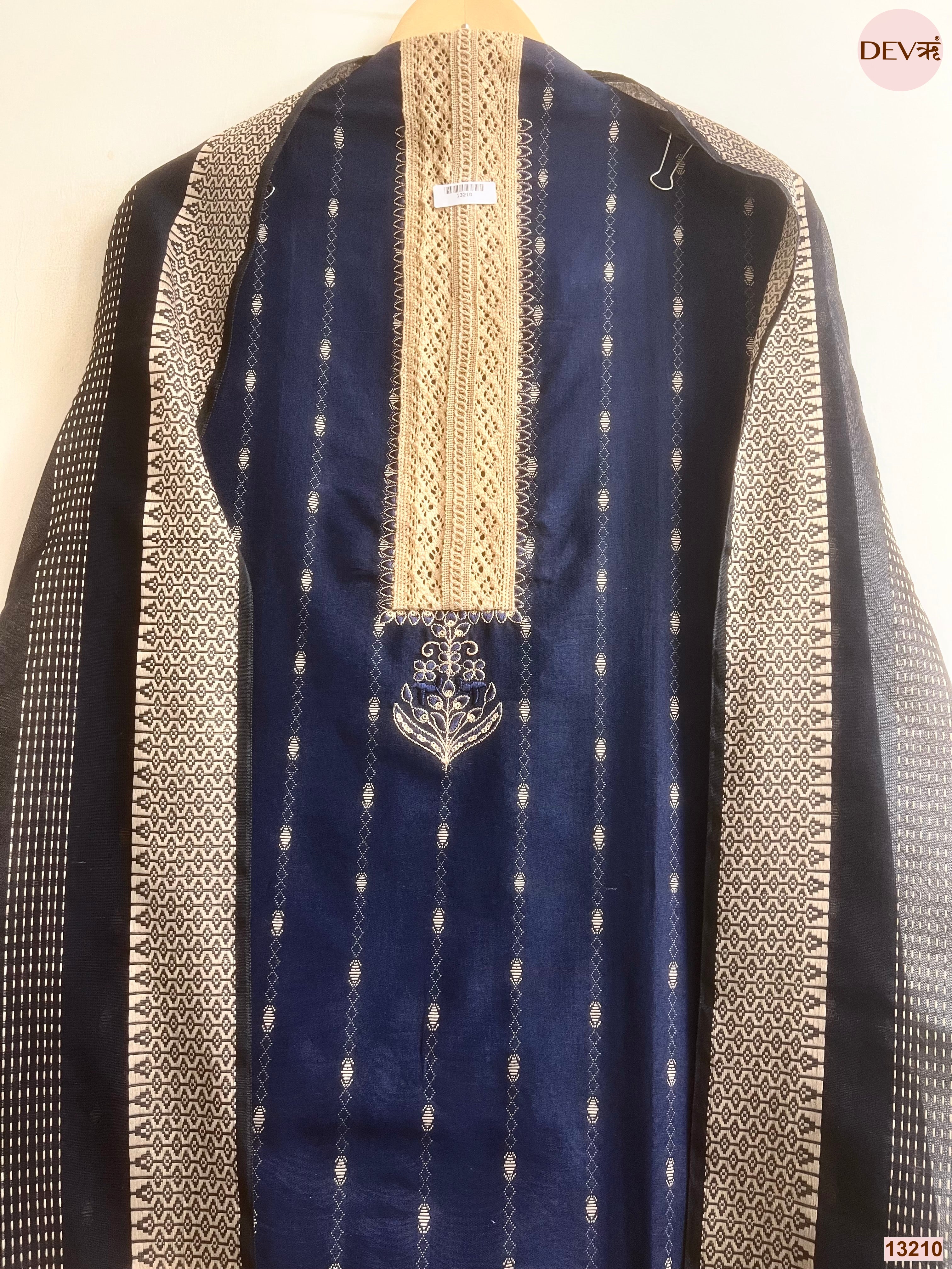 Navy Cotton Handloom Printed Unstitched 3-Piece Suit (Devri – D.No 13210)