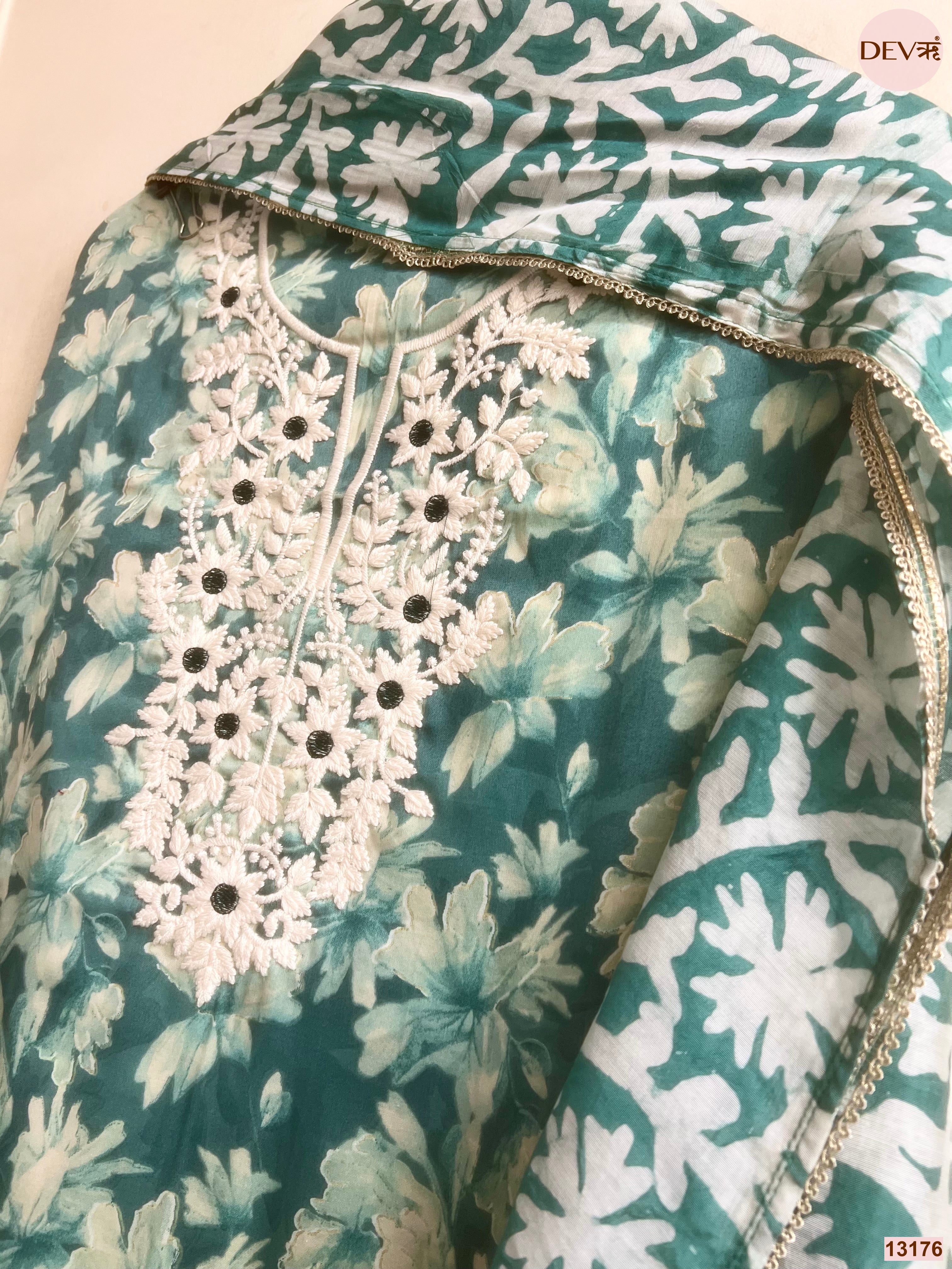 Teal Jam Cotton Printed Unstitched 3-Piece Suit (Devri – D.No 13176)