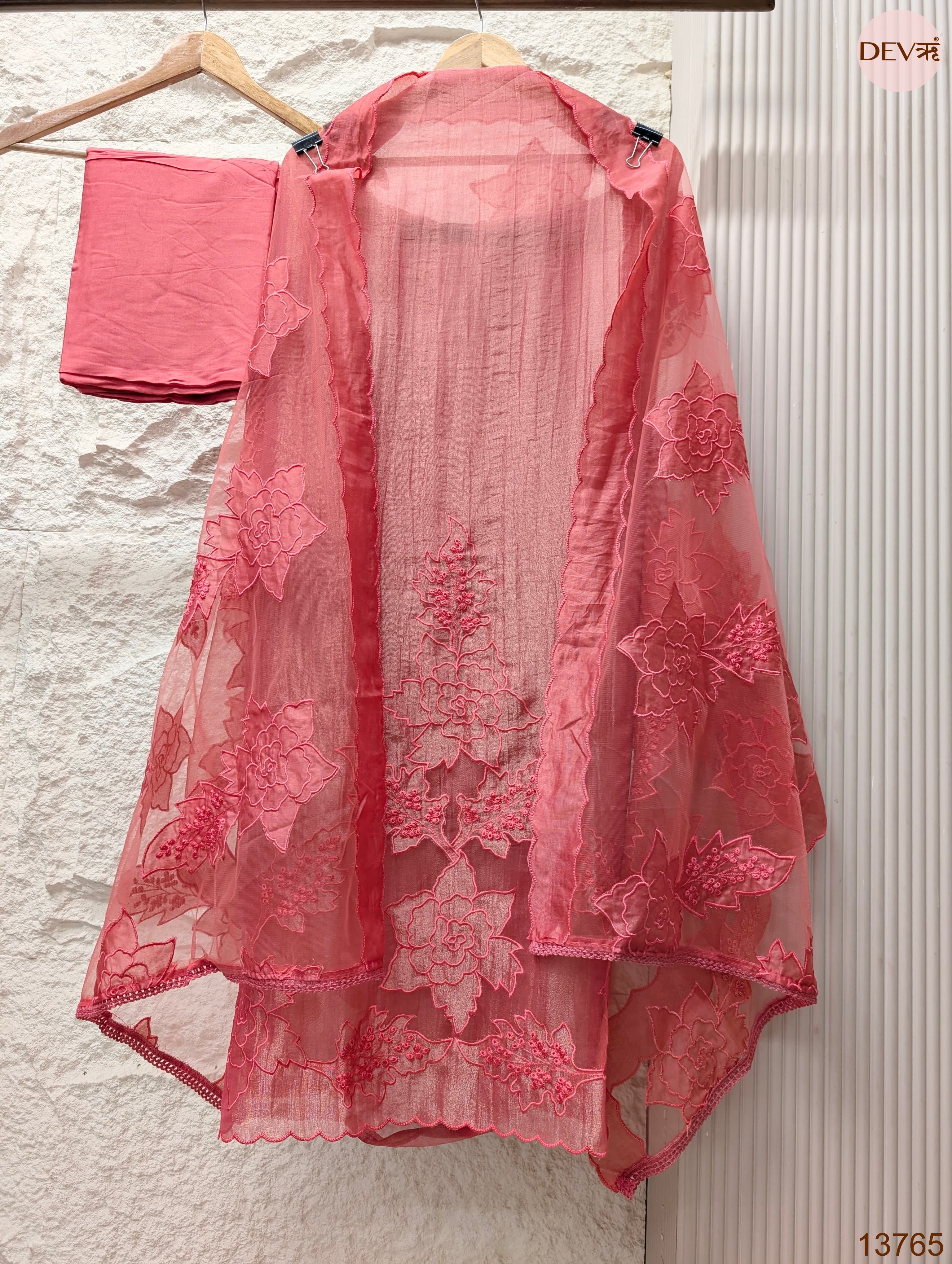 Pink Tissue Silk Embroidered Unstitched 3-Piece Suit (Devri – D.No 13765)