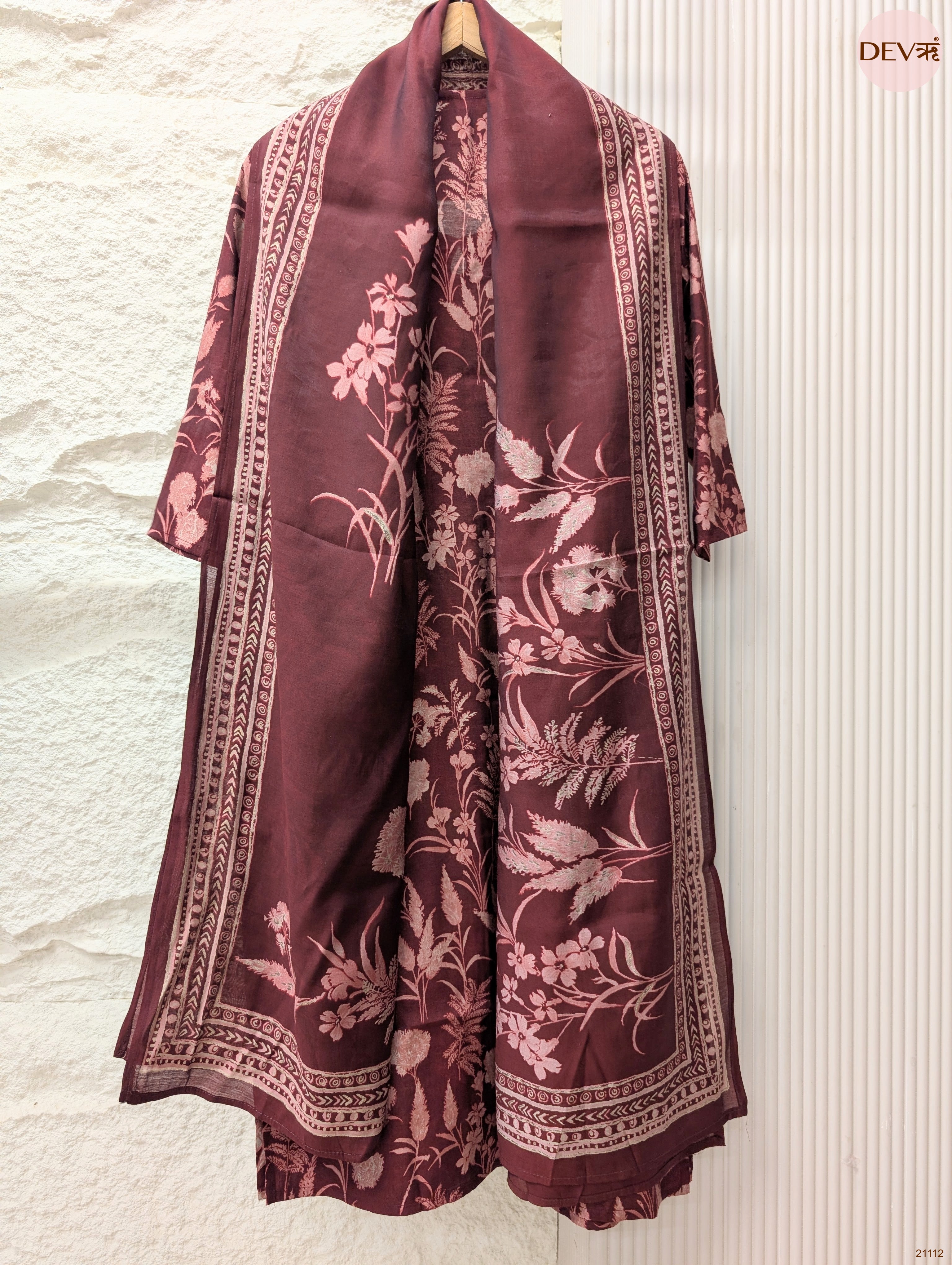 Gulnaar Pure modal silk Printed Wine 3-Piece Set (Devri – D.No 21112)