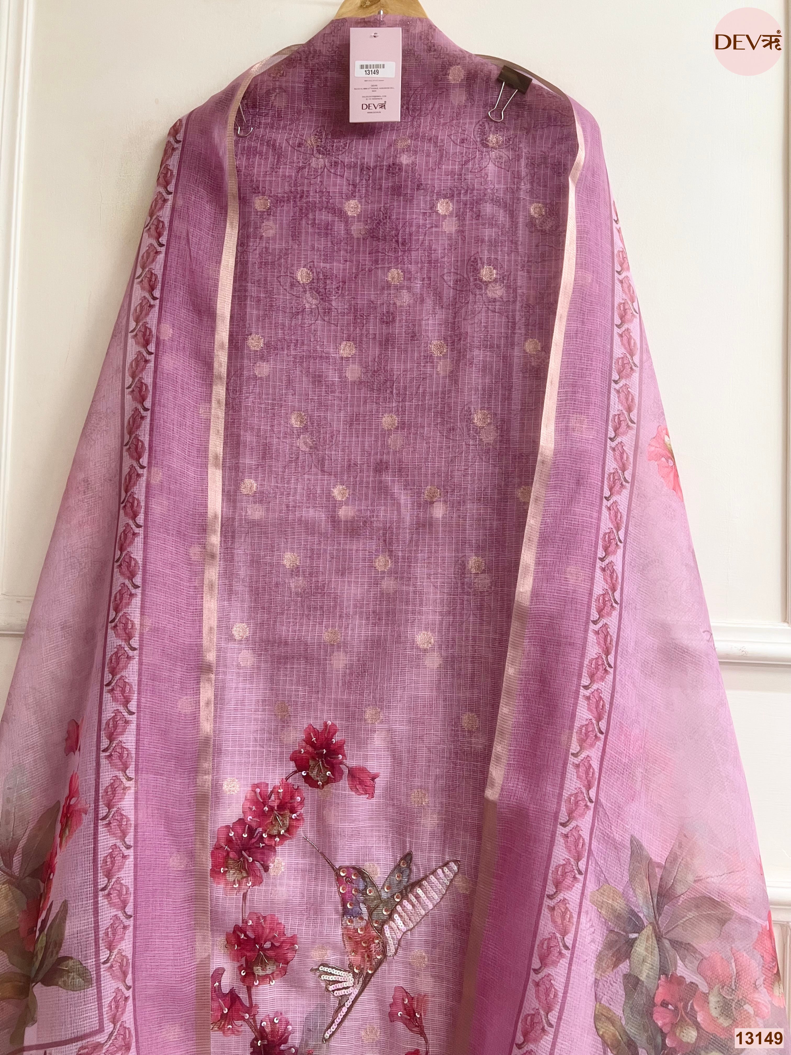 Pink Kota Printed Unstitched 3-Piece Suit (Devri – D.No 13149)