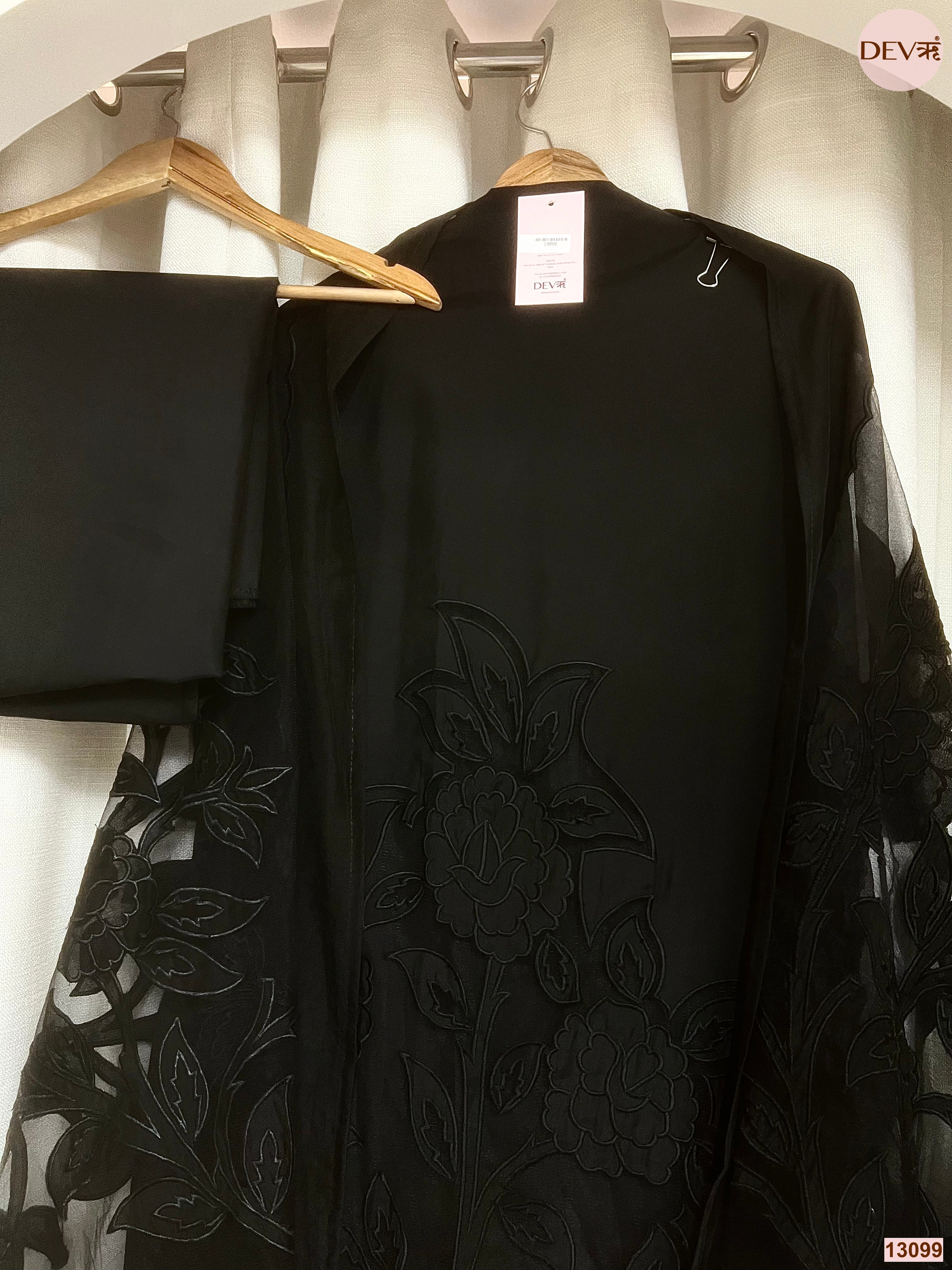 Black Roman Silk Embroidered Unstitched 3-Piece Suit (Devri – D.No 13099)