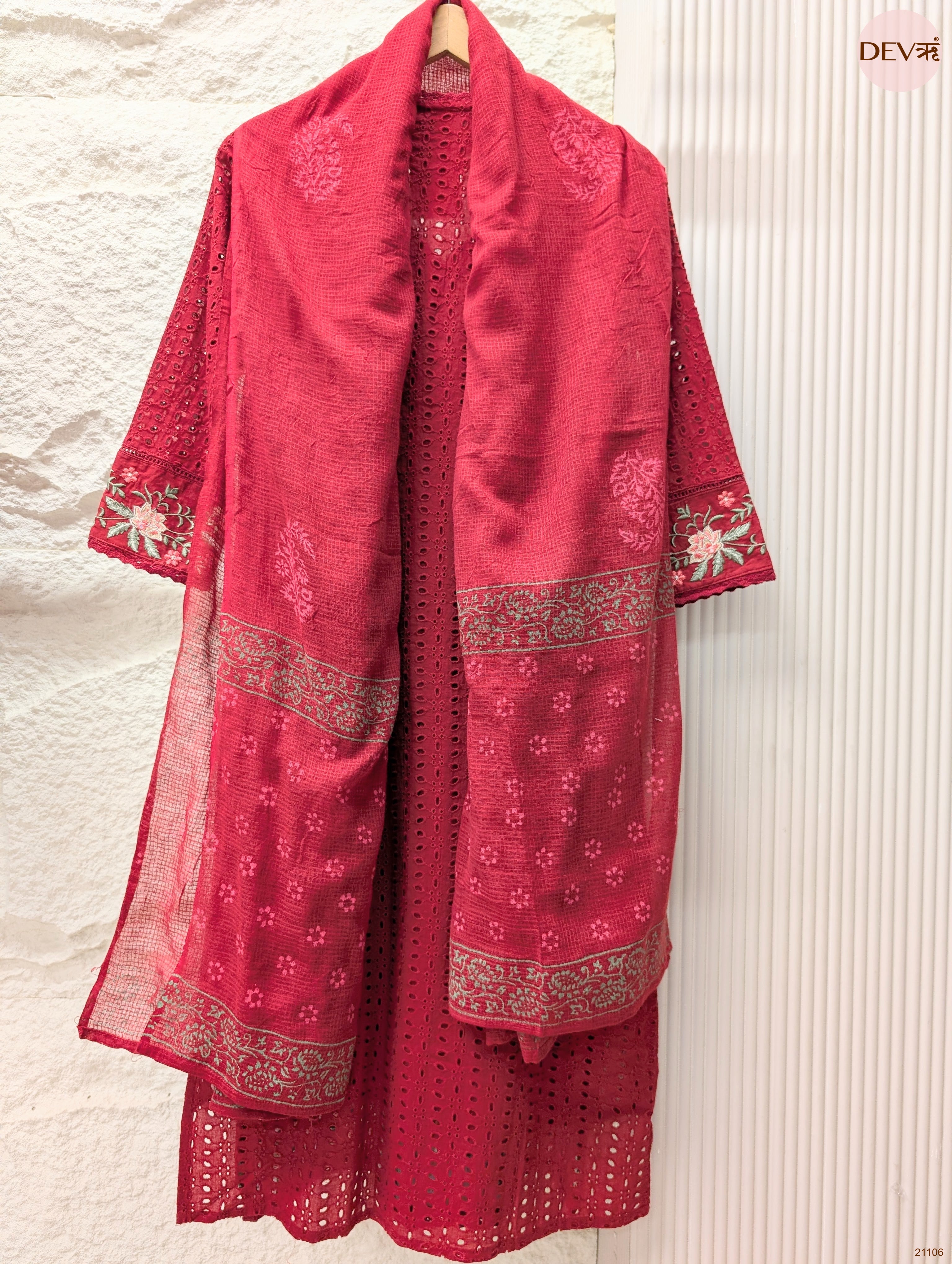 Gulnaar Pure cotton Embroidered Maroon 3-Piece Set (Devri – D.No 21106)