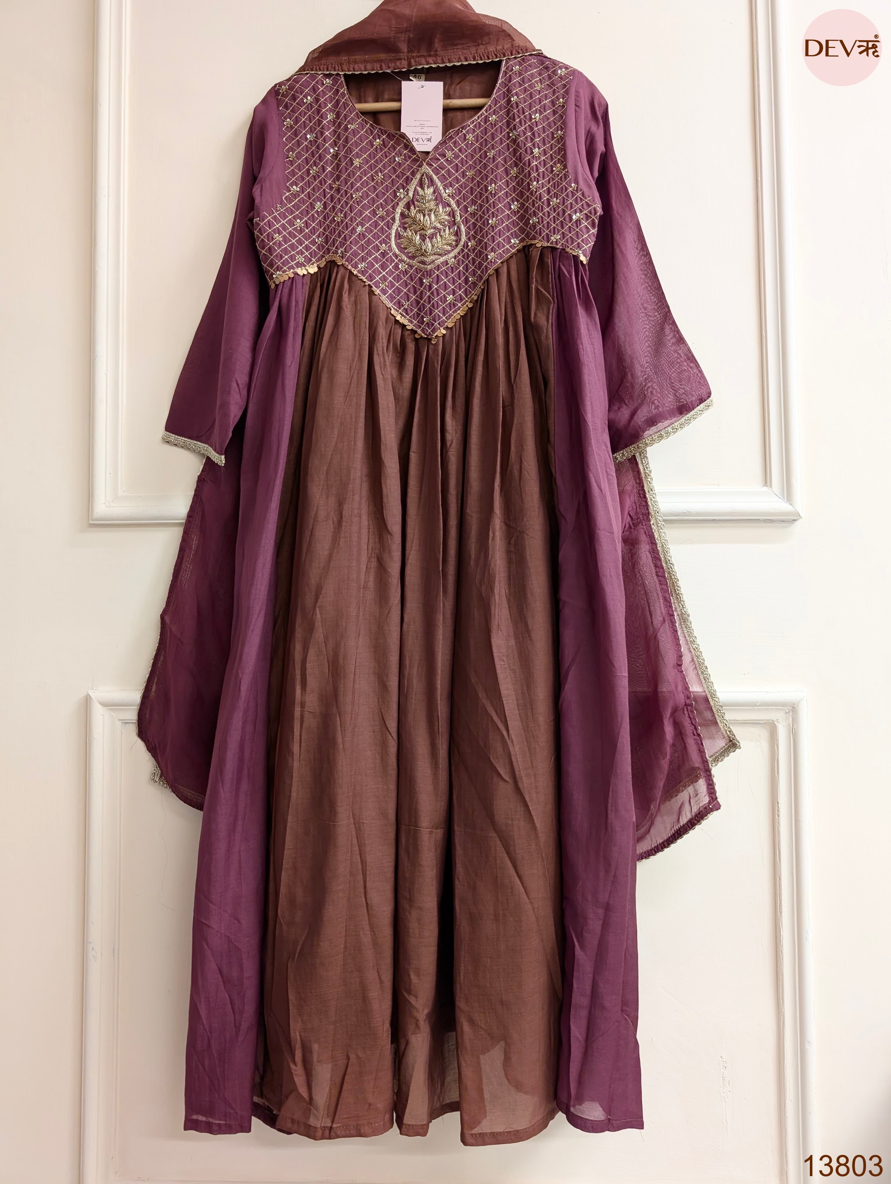 Varnika Mul Chanderi Embroidered Mauve 3-Piece Set (Devri – D.No 13803)