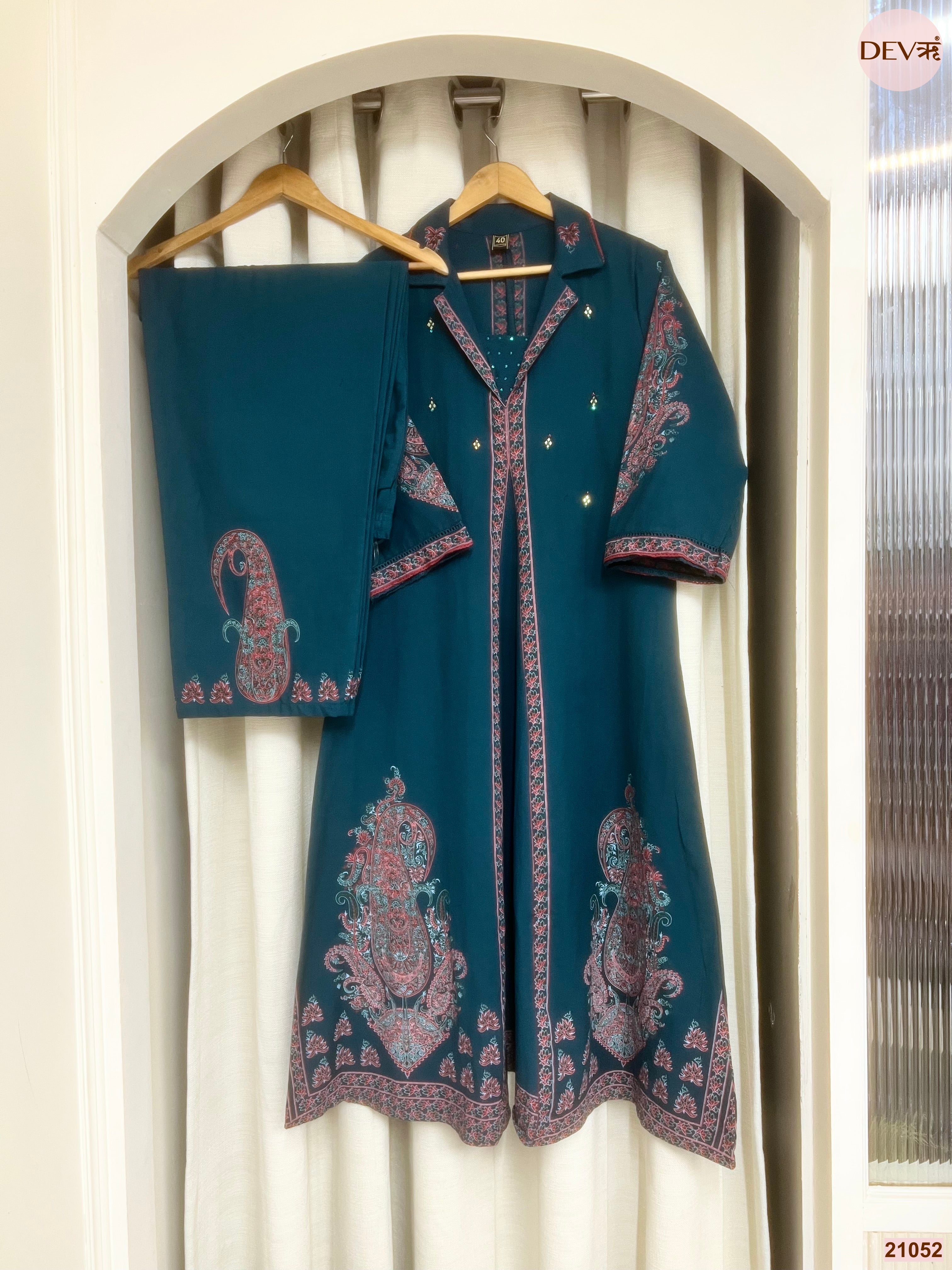 Mehr Cotton Slub Printed Teal 2-Piece Set (Devri – D.No 21052)