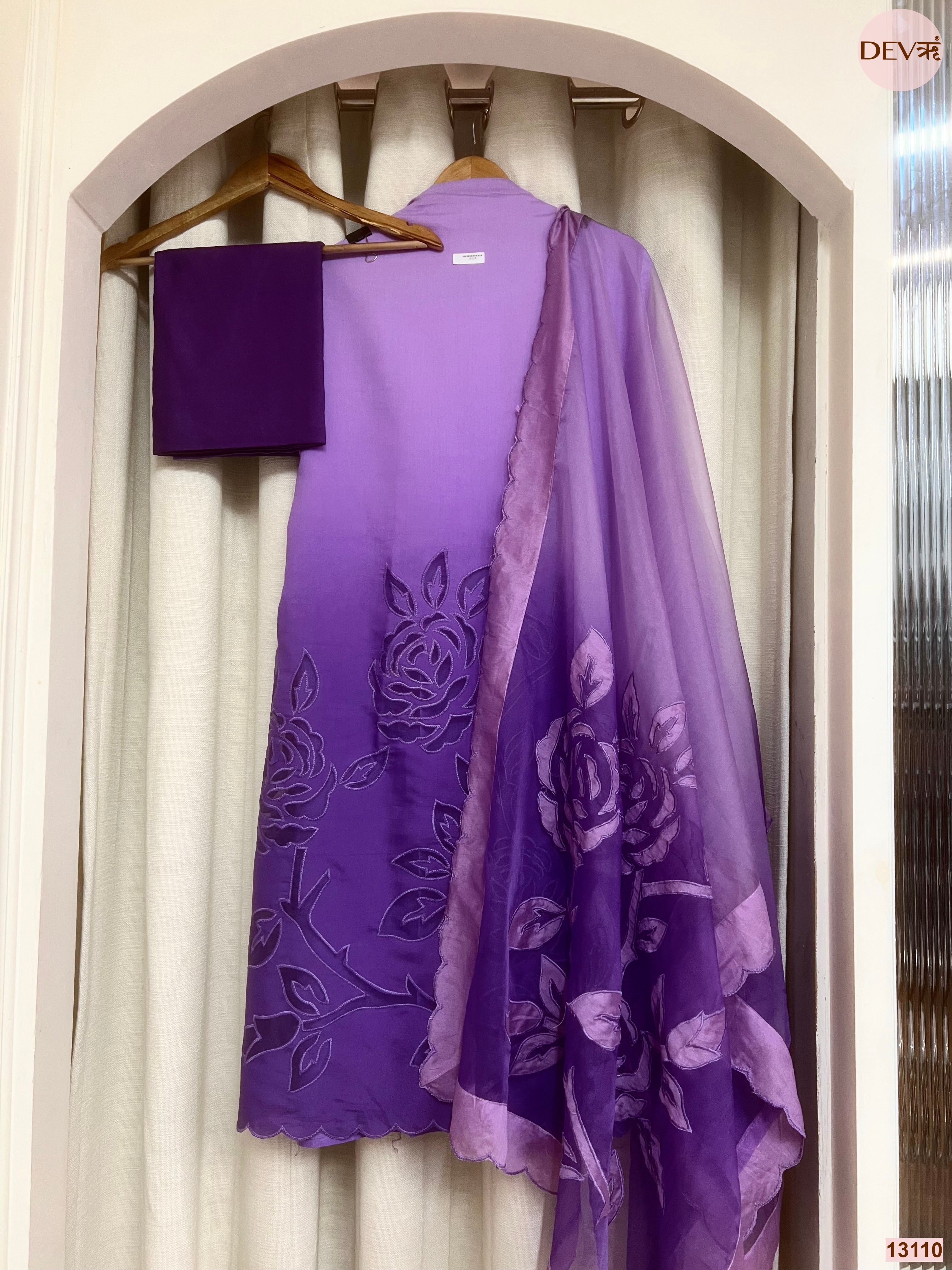 Purple Mul Chanderi Embroidered Unstitched 3-Piece Suit (Devri – D.No 13110)