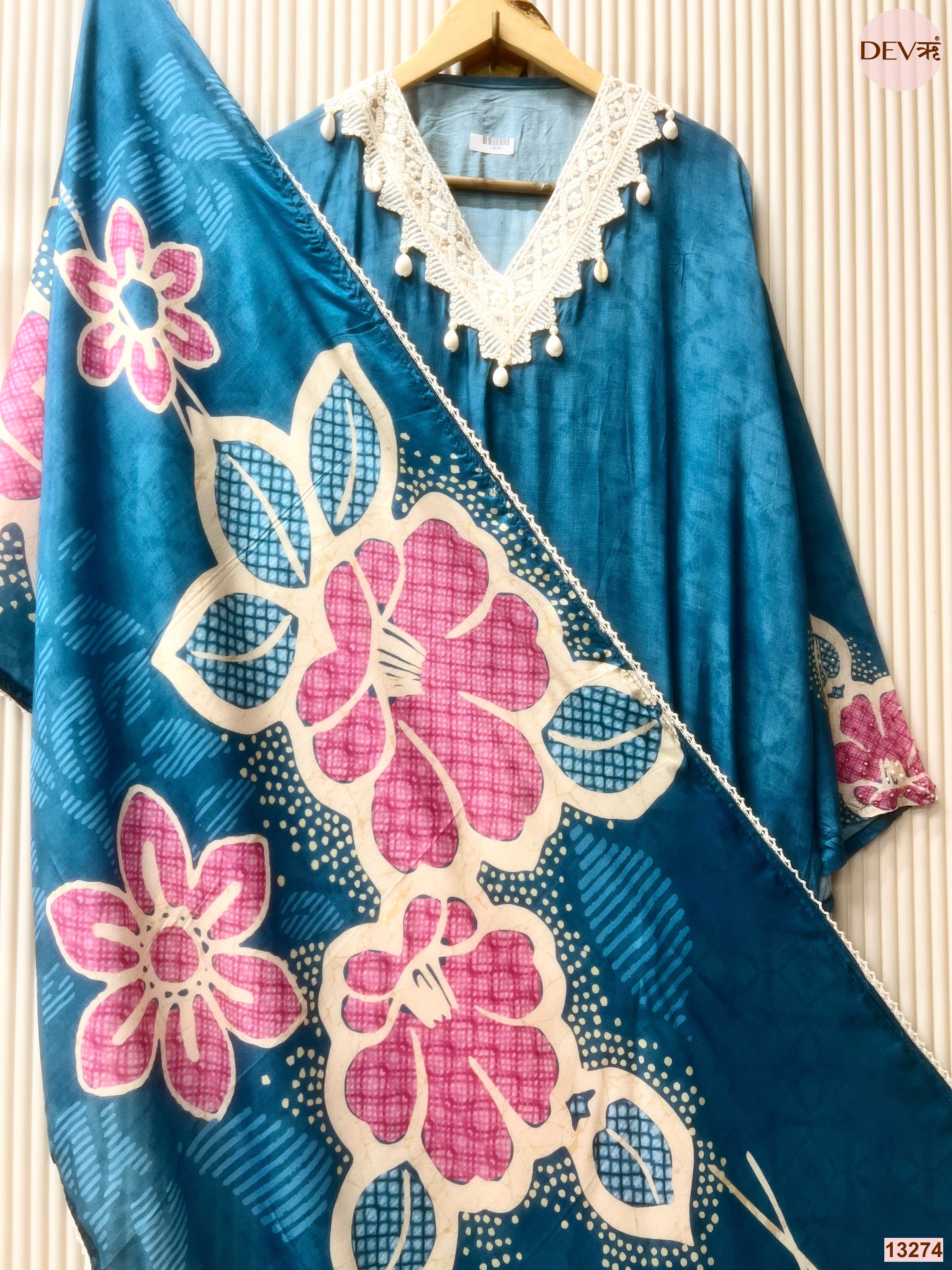 Teal Muslin Printed Unstitched 3-Piece Suit (Devri – D.No 13274)