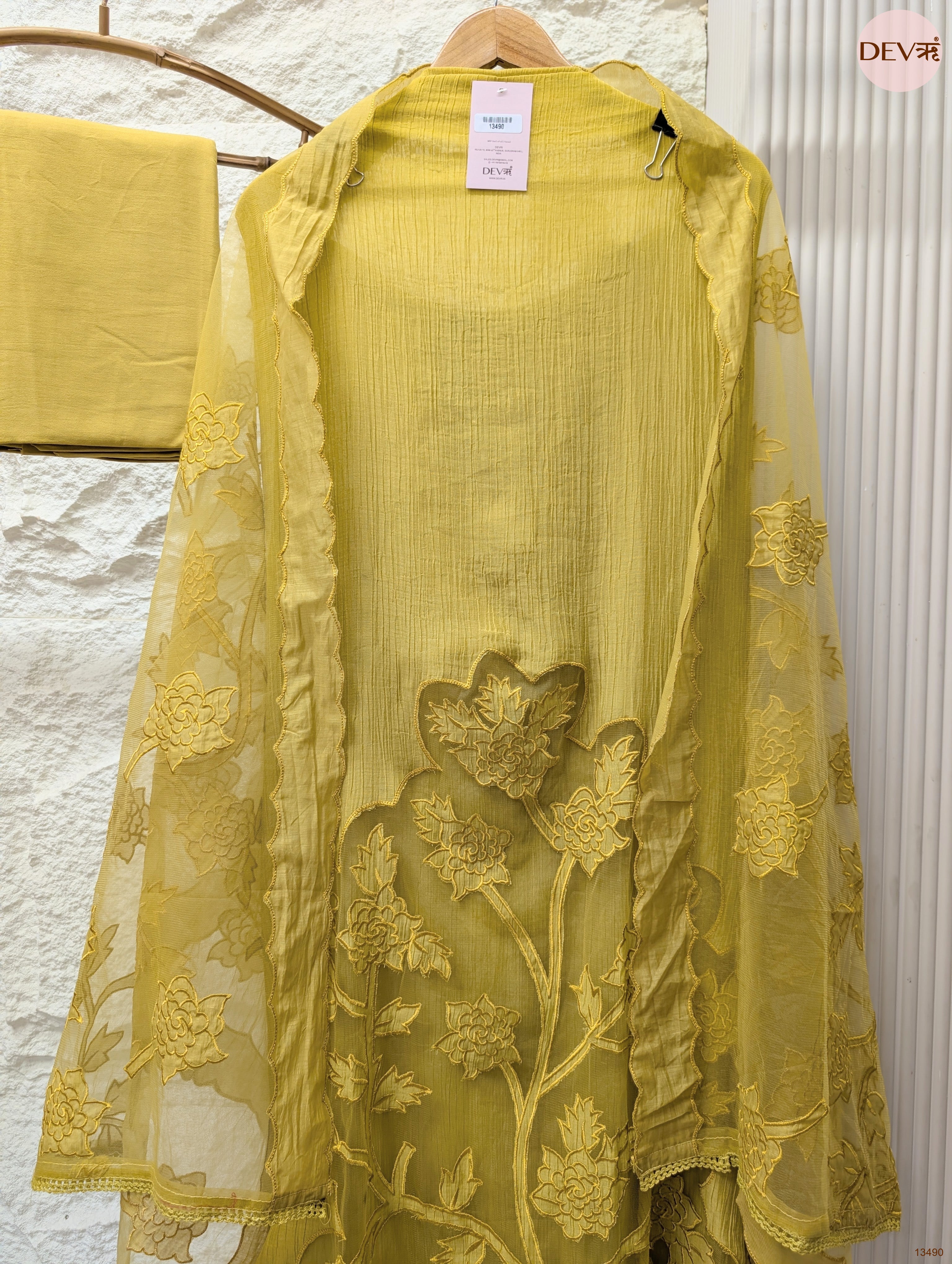 Mustard Mul Crush Embroidered Unstitched 3-Piece Suit (Devri – D.No 13490)