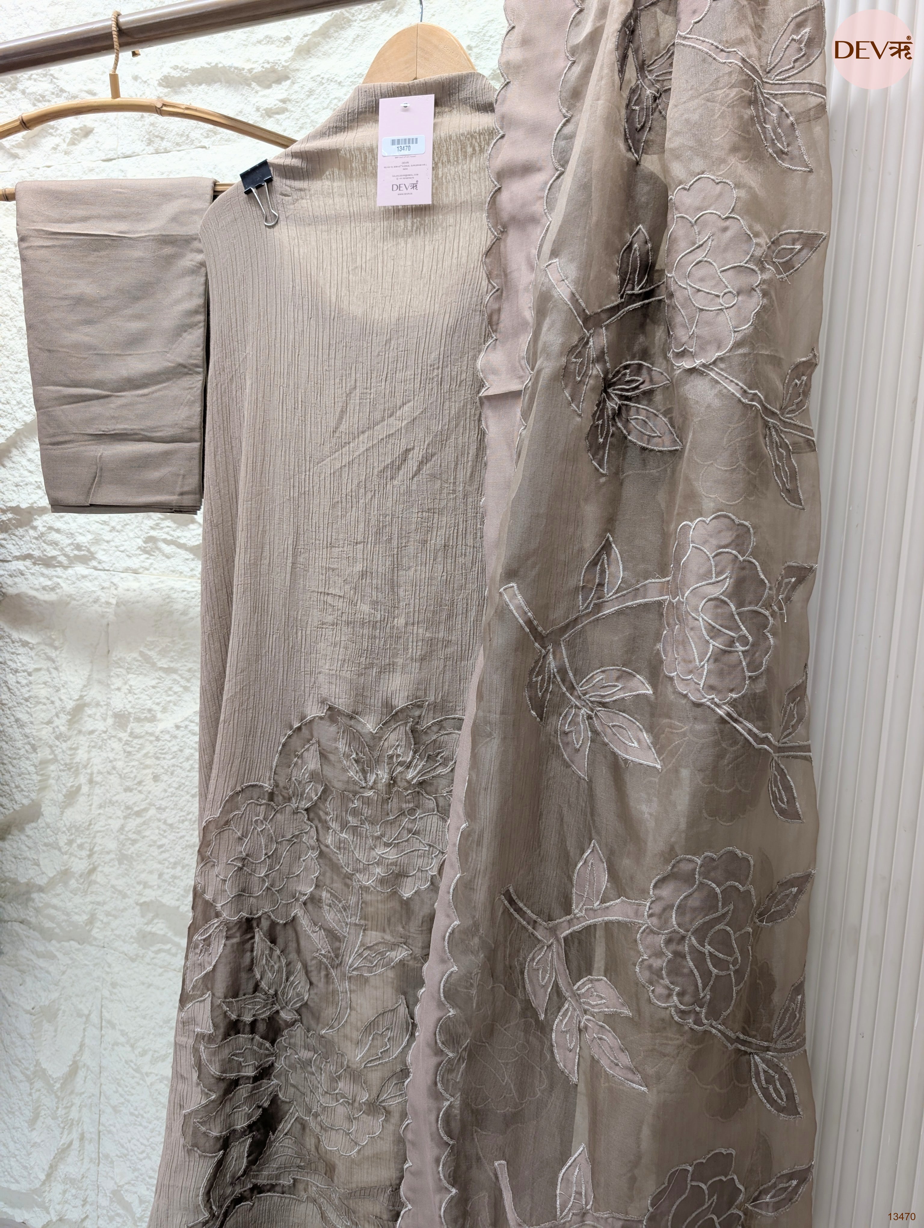 Taupe Mul Crush Embroidered Unstitched 3-Piece Suit (Devri – D.No 13470)