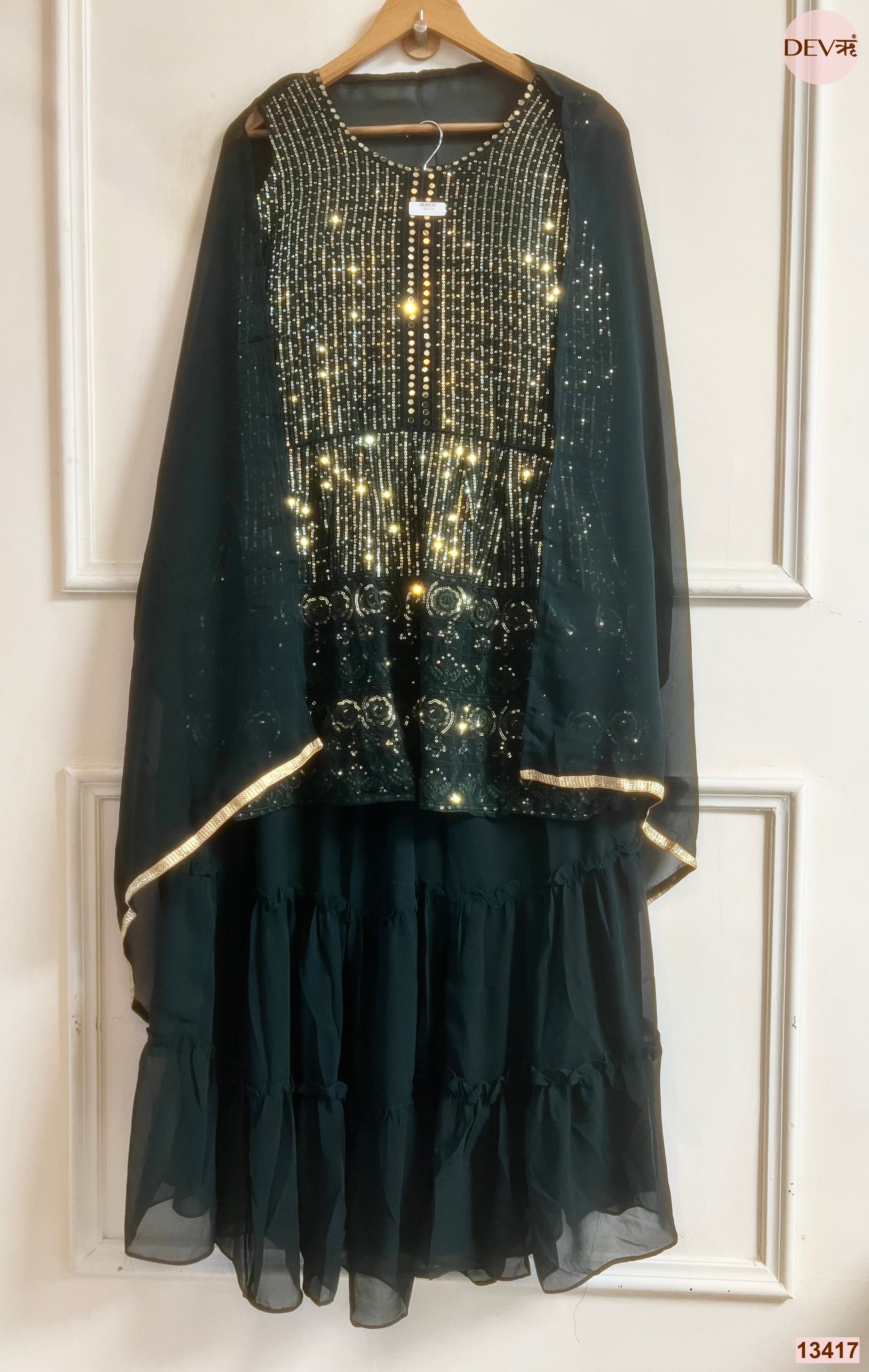 Zehra Georgete Embroidered Black 3-Piece Set (Devri – D.No 13417)