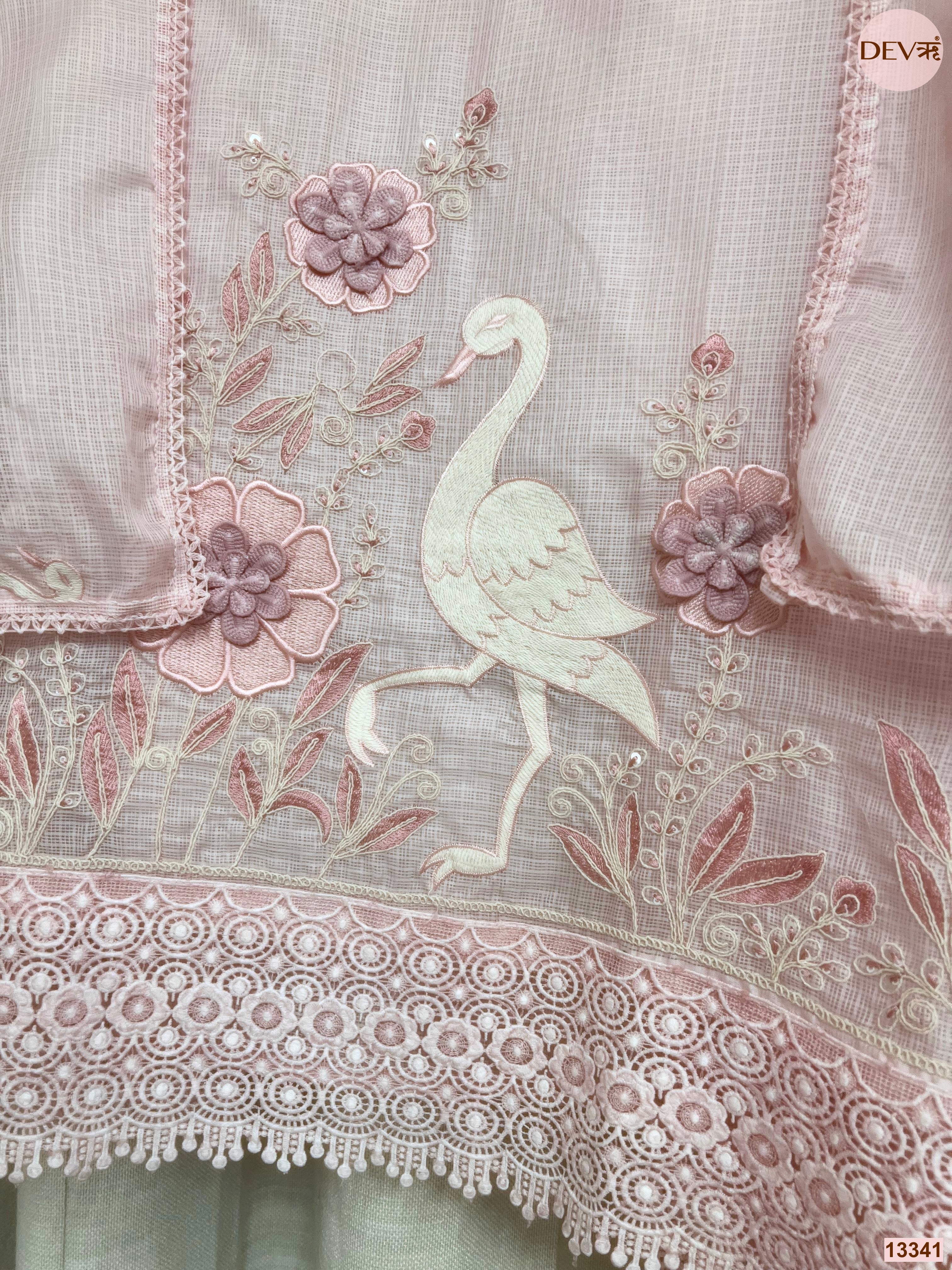 Pink Kota Embroidered Unstitched 3-Piece Suit (Devri – D.No 13341)