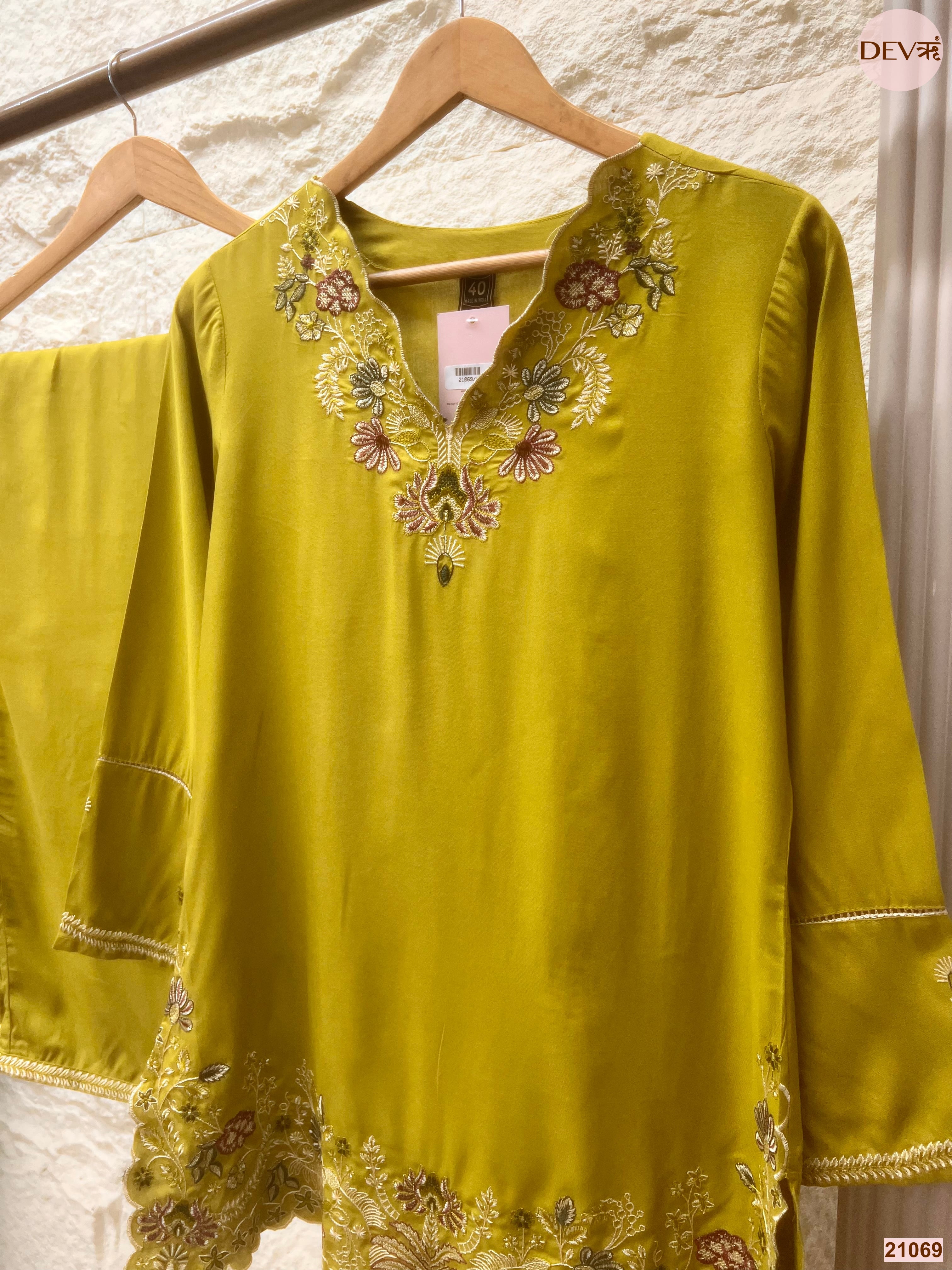 Gulnaar German Reyon Embroidered Mustard 2-Piece Set (Devri – D.No 21069)