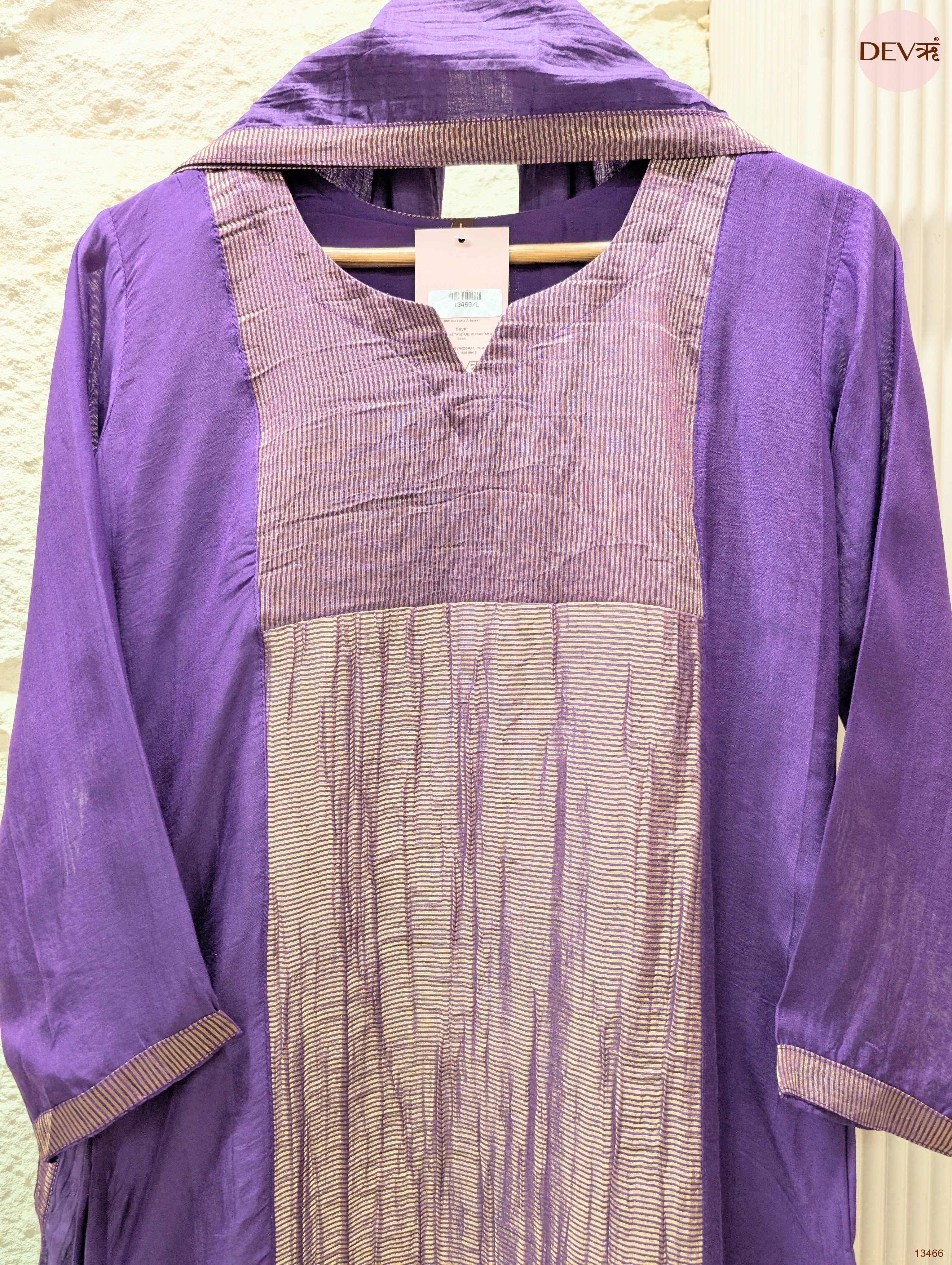 Vasundhara Mul Chanderi Printed Purple 3-Piece Set (Devri – D.No 13466)