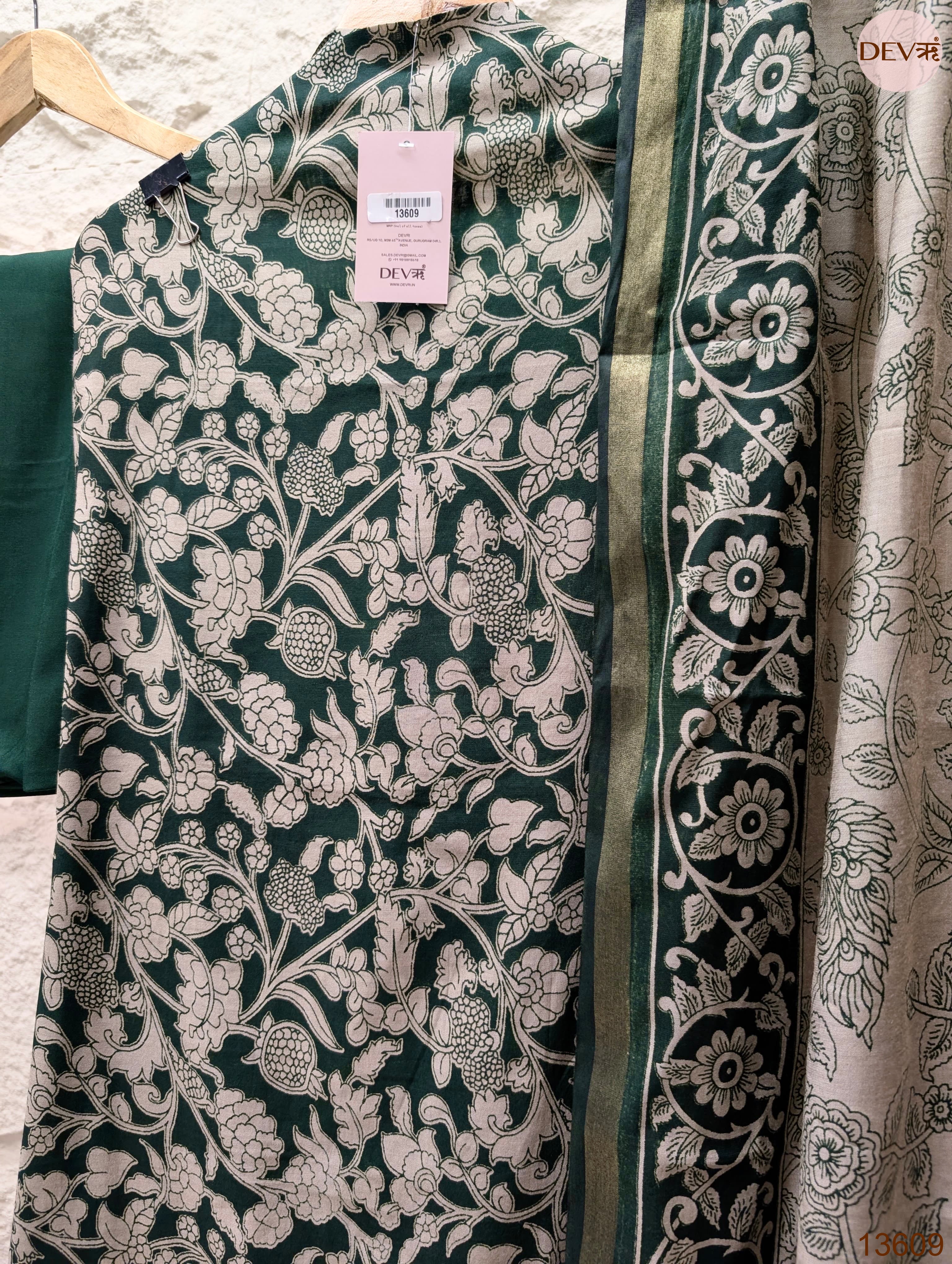 Green Maheshwari Silk Printed Unstitched 3-Piece Suit (Devri – D.No 13609)