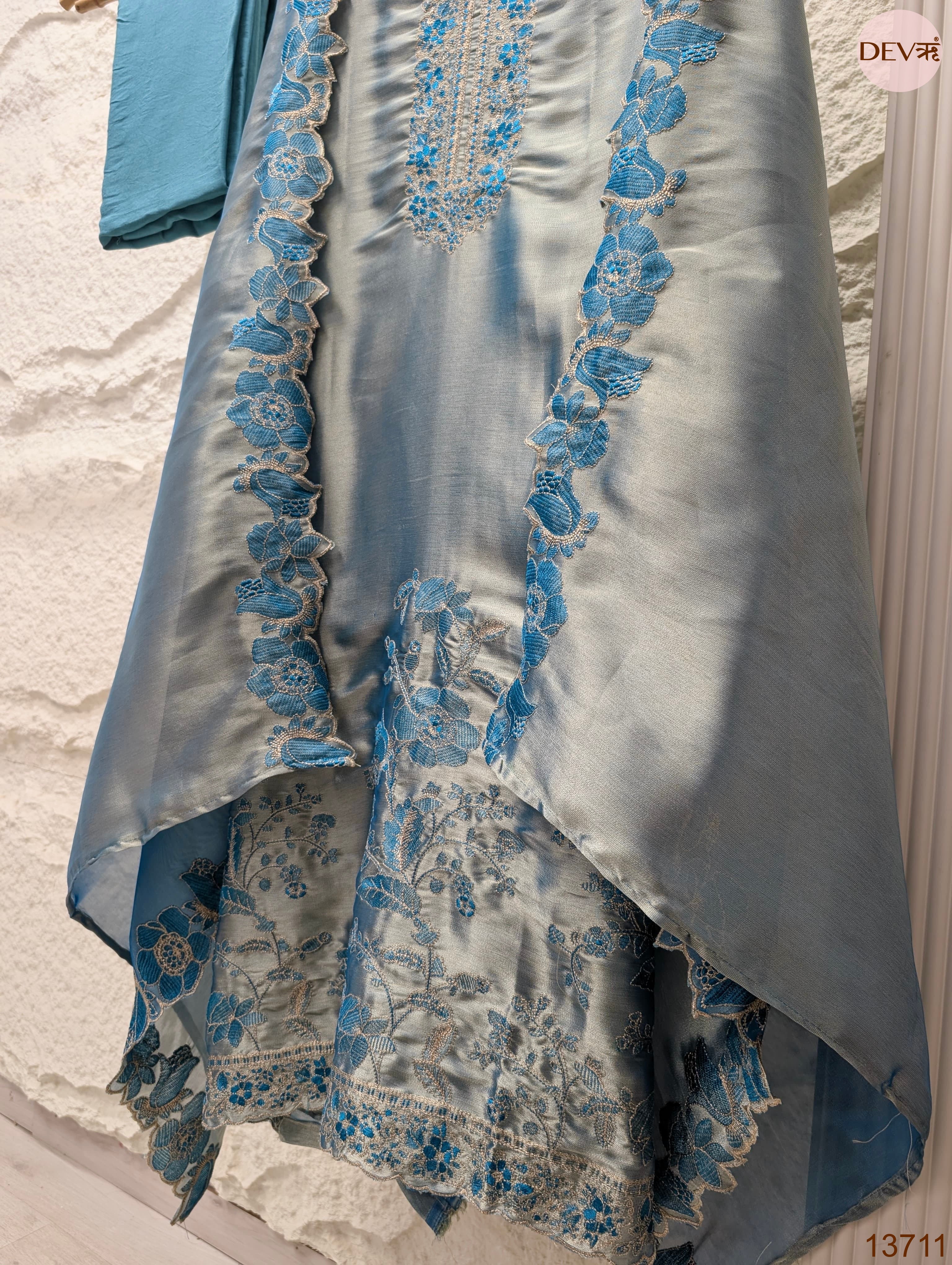 Grey Silk Blend Embroidered Unstitched 3-Piece Suit (Devri – D.No 13711)