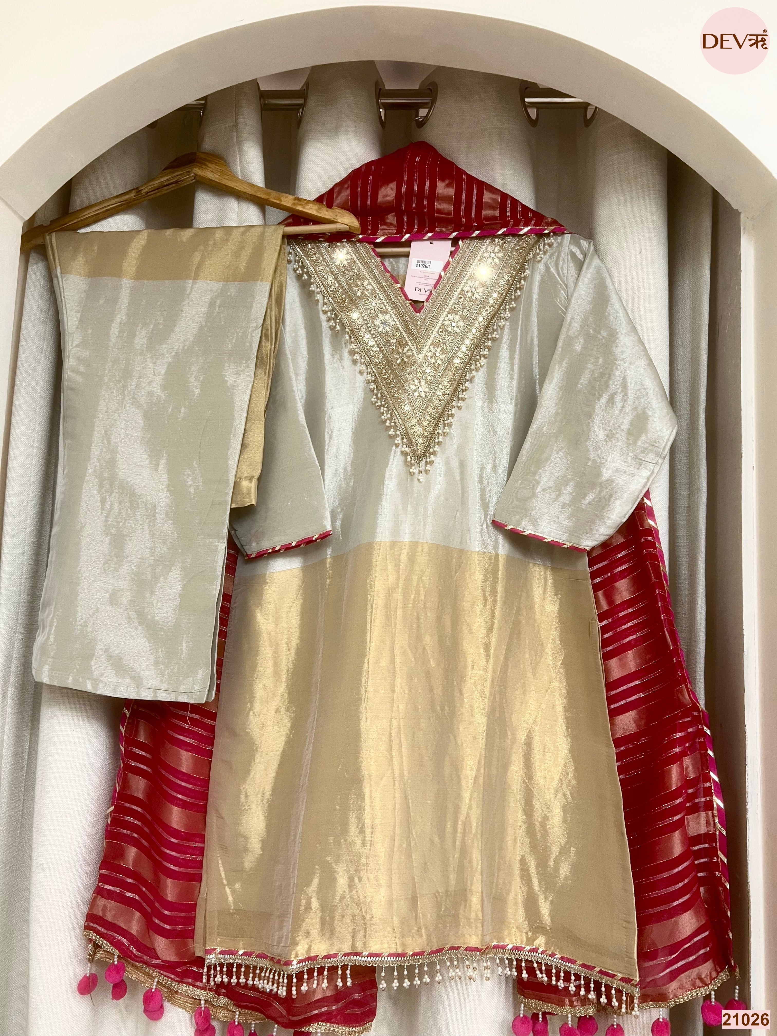 Gulnaar Tissue Silk Embroidered Ivory 3-Piece Set (Devri – D.No 21026)