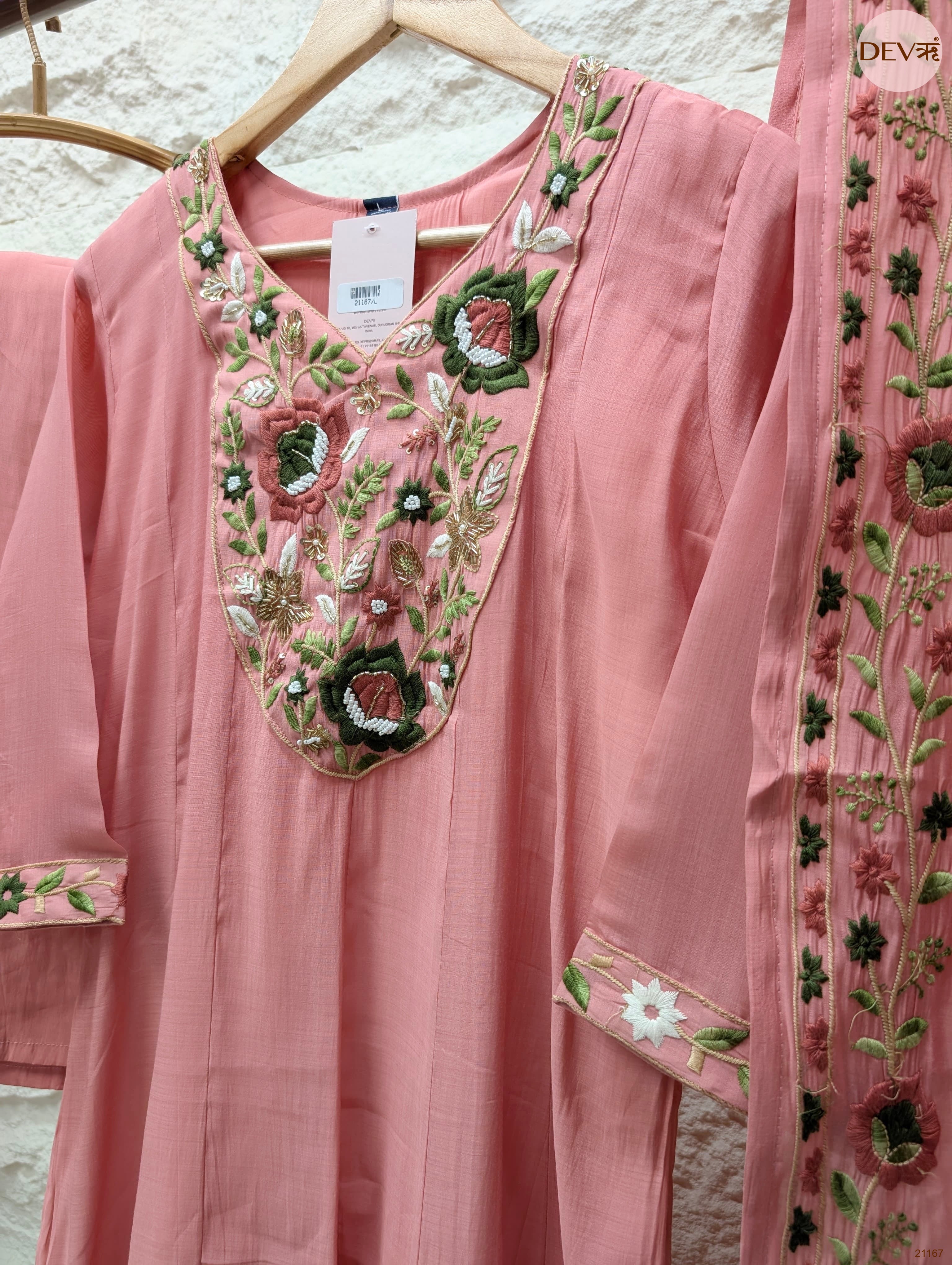 Gulnaar Mul Chanderi Embroidered Pink 3-Piece Set (Devri – D.No 21167)
