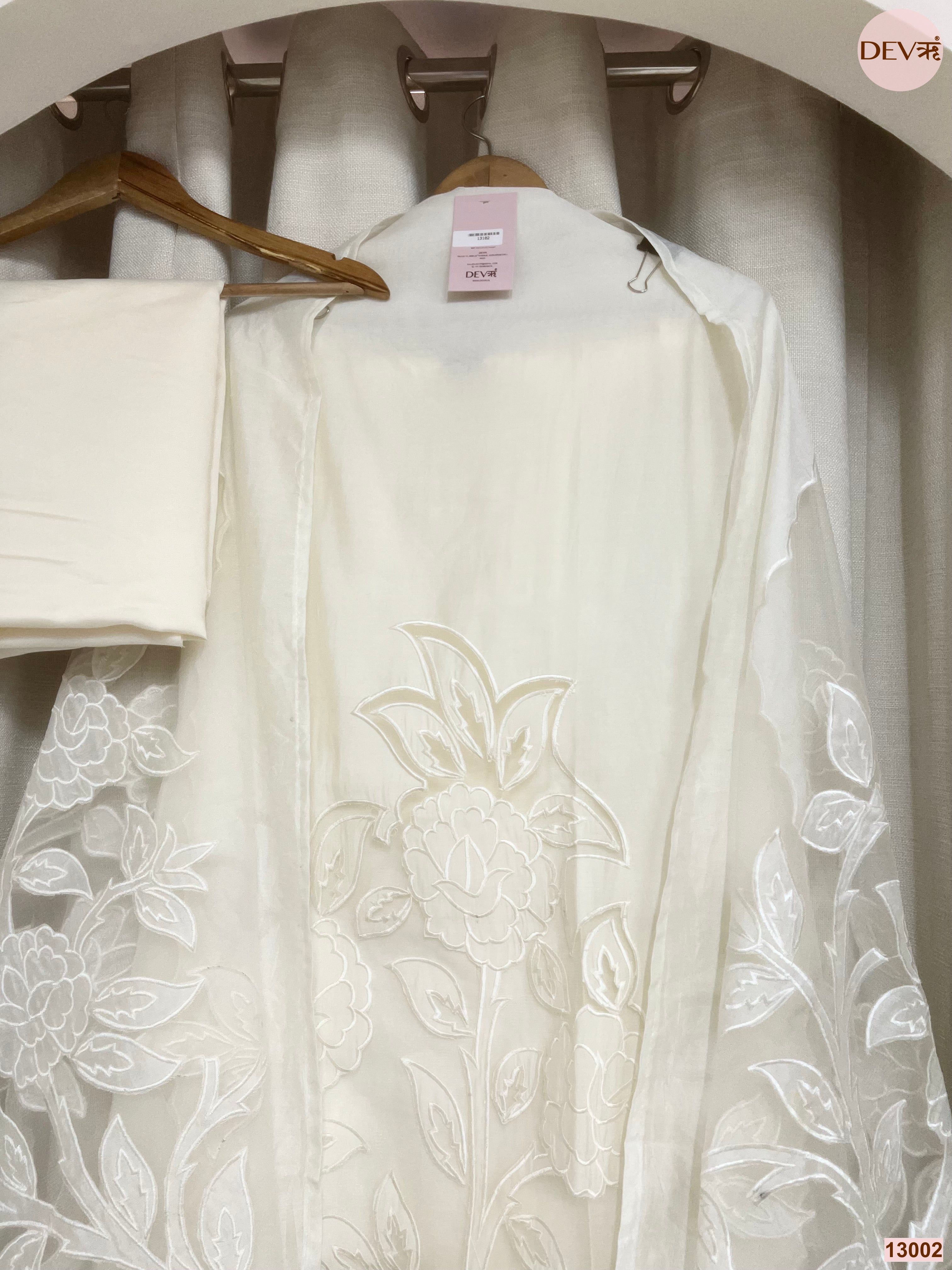 Cream Roman Silk Embroidered Unstitched 3-Piece Suit (Devri – D.No 13002)