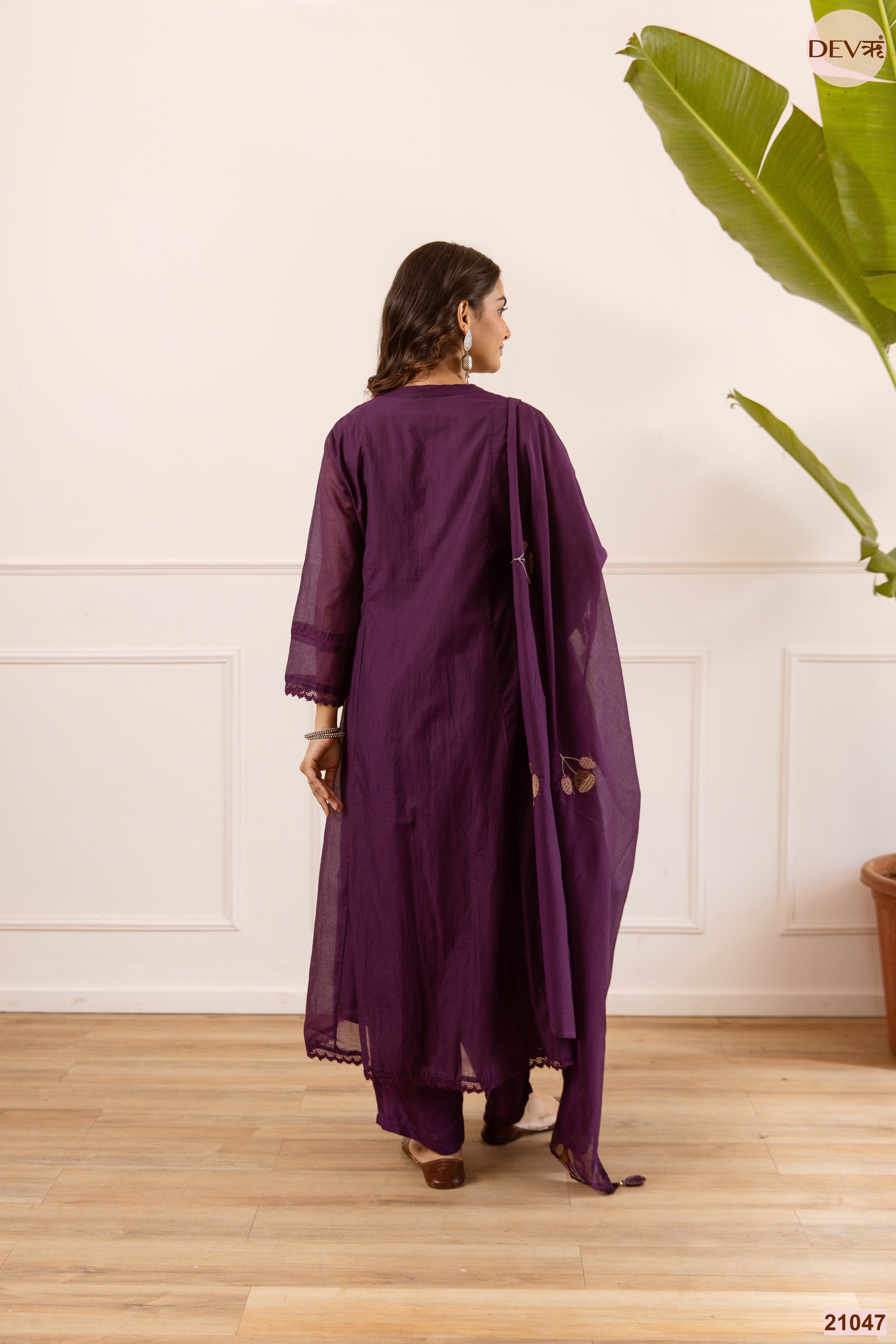 Meher Net Chanderi Embroidered Purple 3-Piece Set (Devri – D.No 21047)