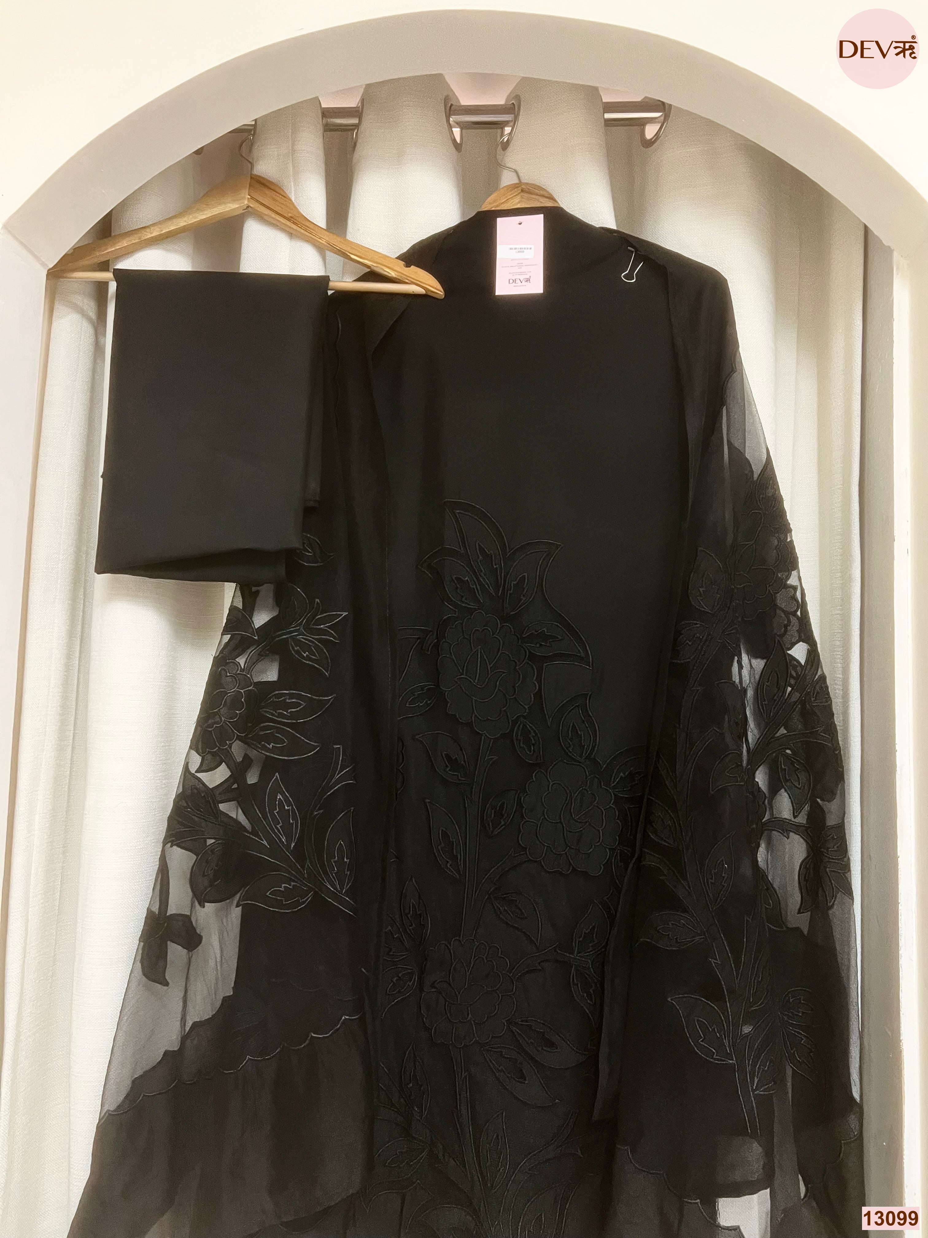 Black Roman Silk Embroidered Unstitched 3-Piece Suit (Devri – D.No 13099)