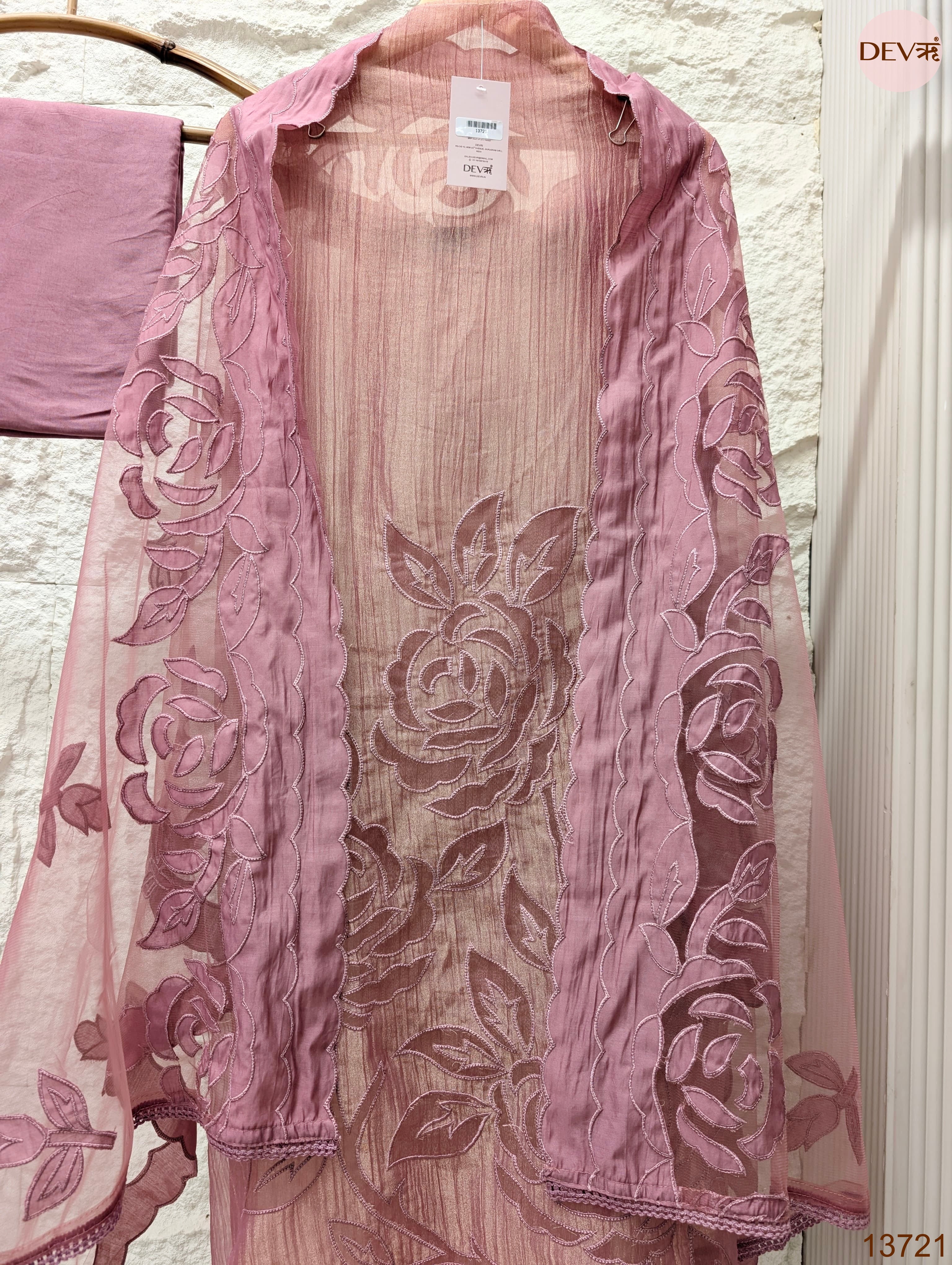 Pink Tissue Silk Embroidered Unstitched 3-Piece Suit (Devri – D.No 13721)