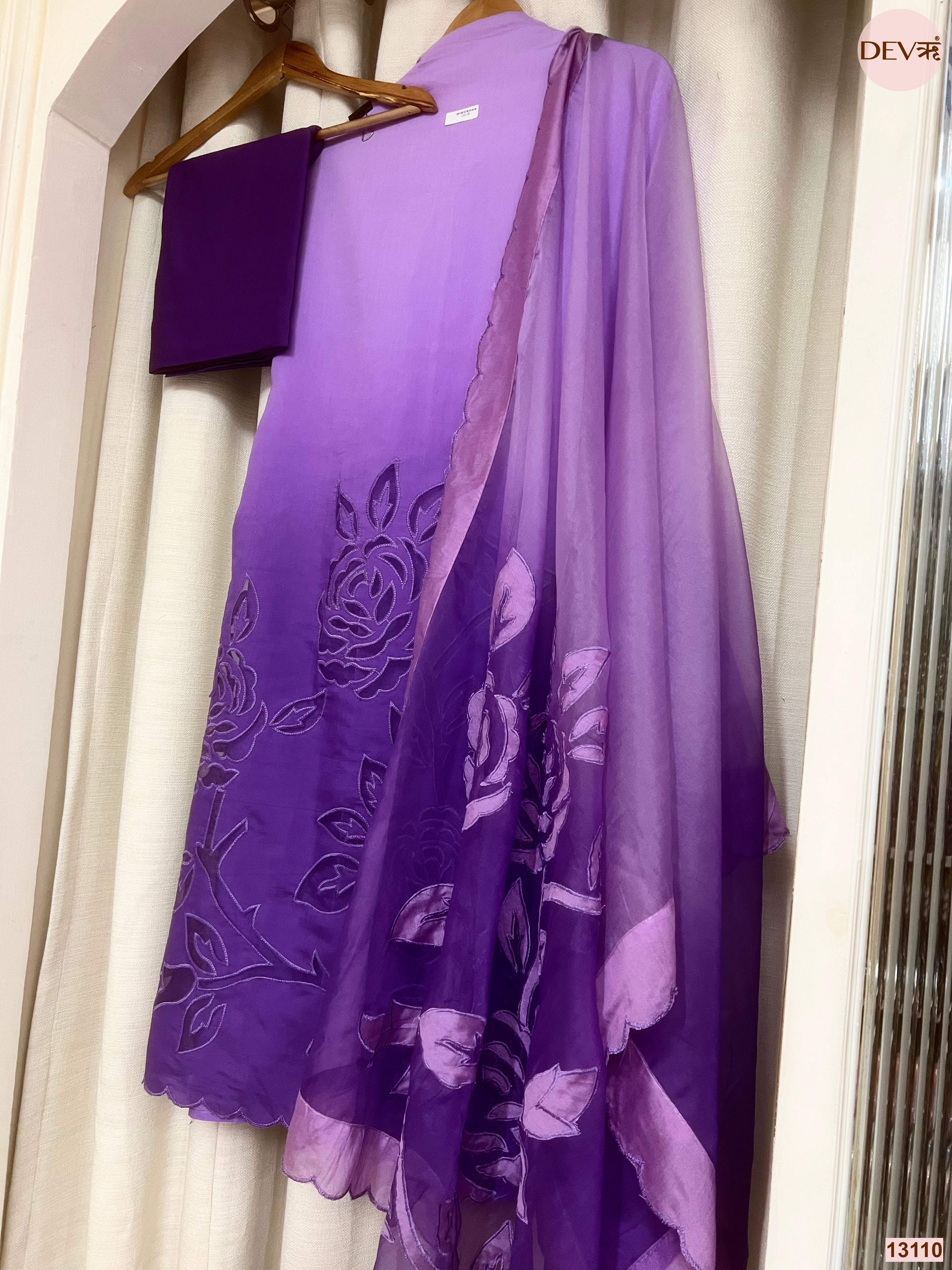 Purple Mul Chanderi Embroidered Unstitched 3-Piece Suit (Devri – D.No 13110)
