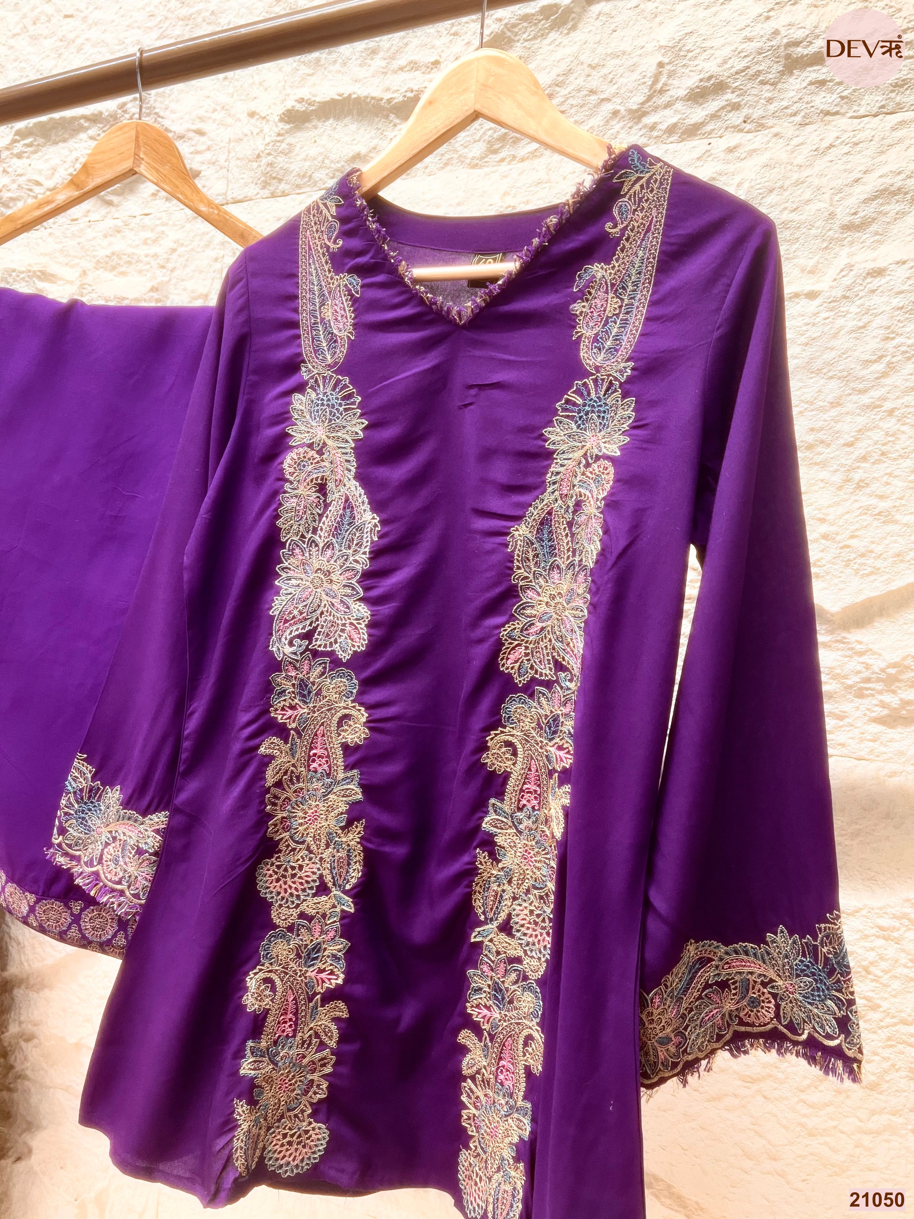 Zareen German Reyon Embroidered Purple 2-Piece Set (Devri – D.No 21050)