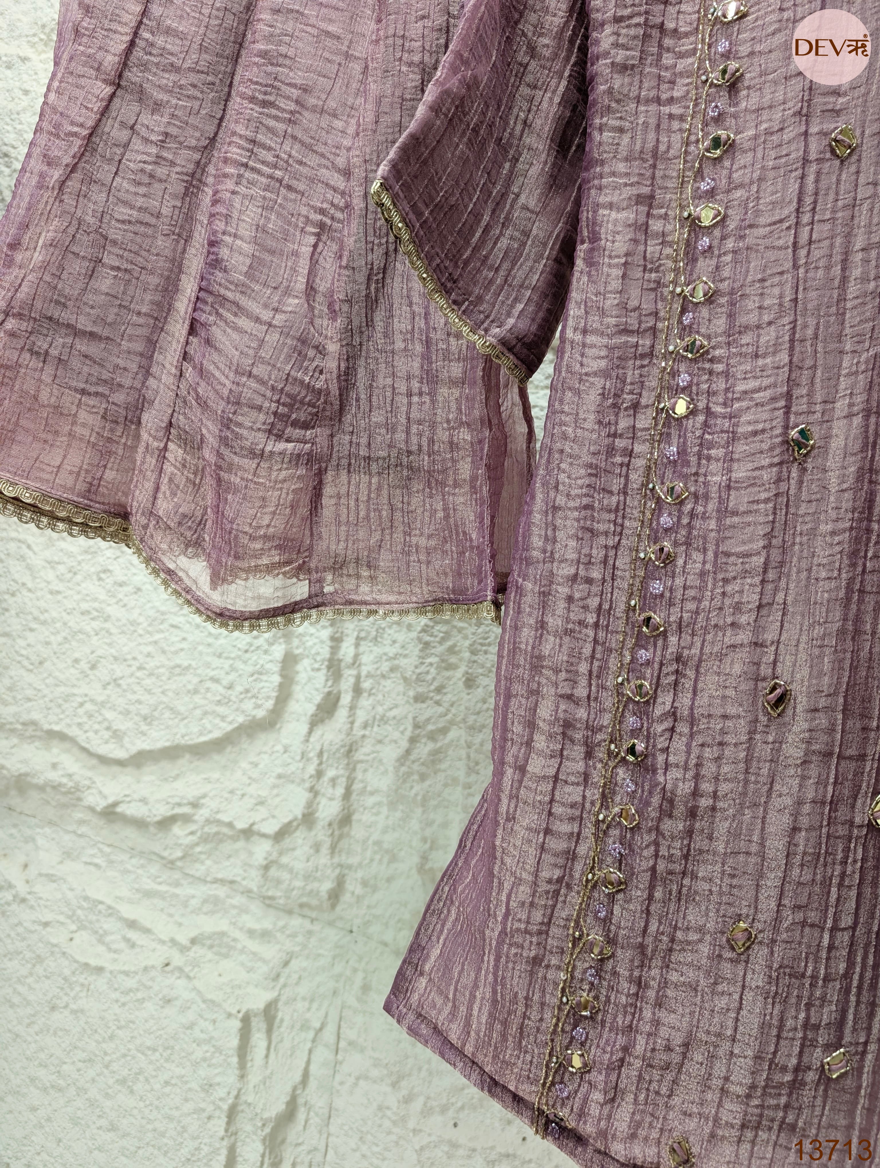 Gulnaar Tissue silk Embroidered Mauve 3-Piece Set (Devri – D.No 13713)